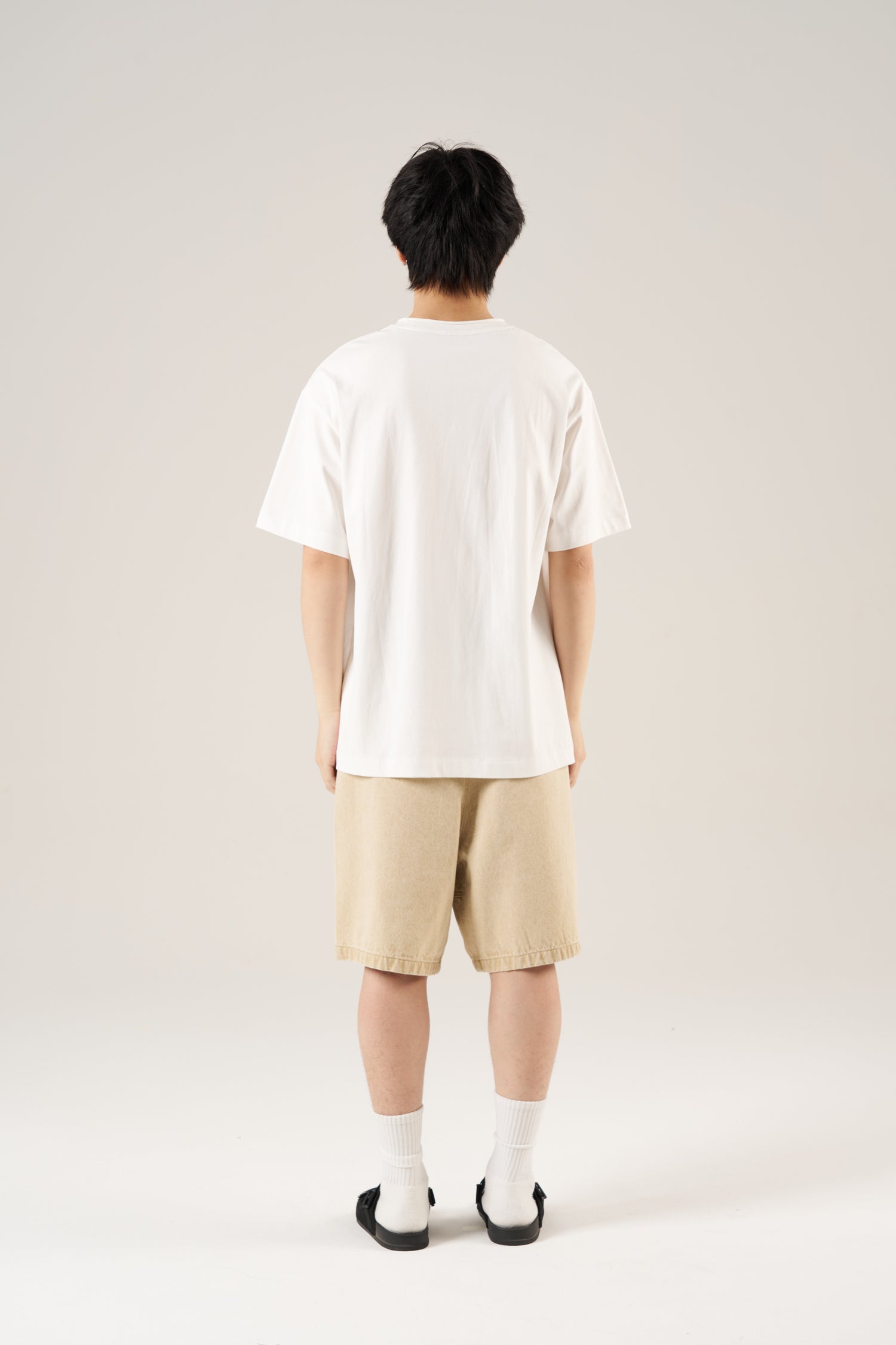 (C) Rolled Neckline Oversized Tee - Cream