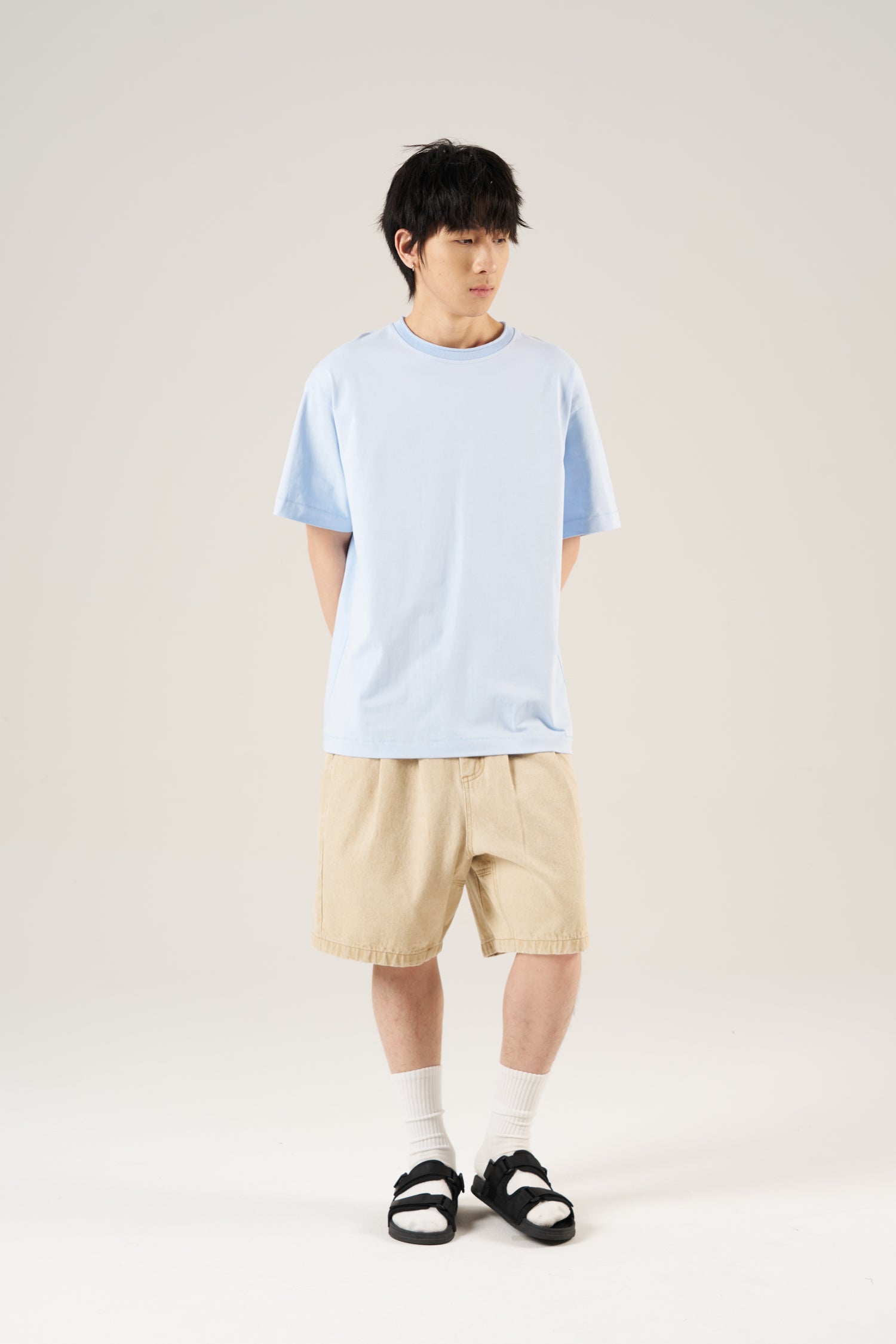 (C) Rolled Neckline Oversized Tee - Dusty Blue