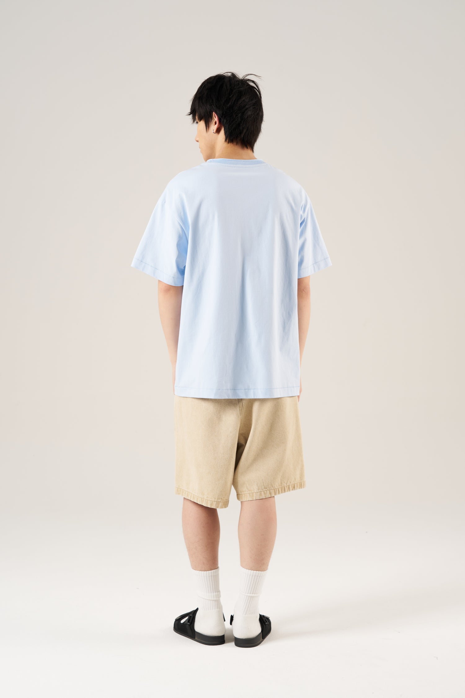 (C) Rolled Neckline Oversized Tee - Dusty Blue