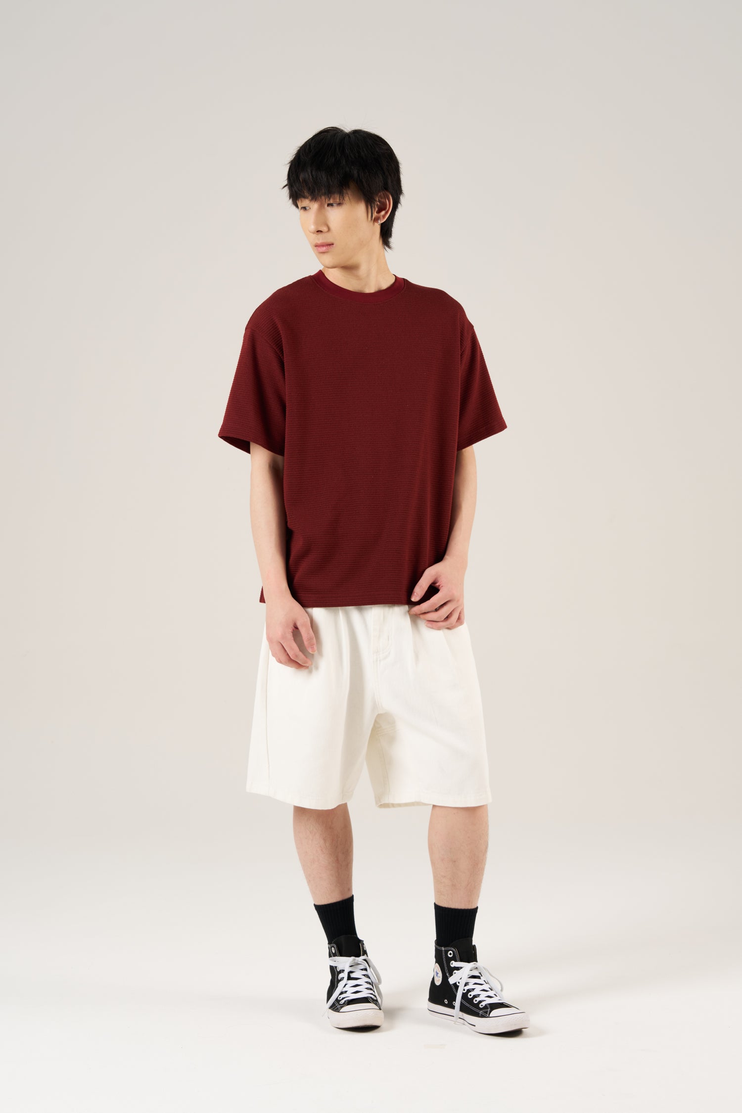 Textured Oversized Tee - Maroon
