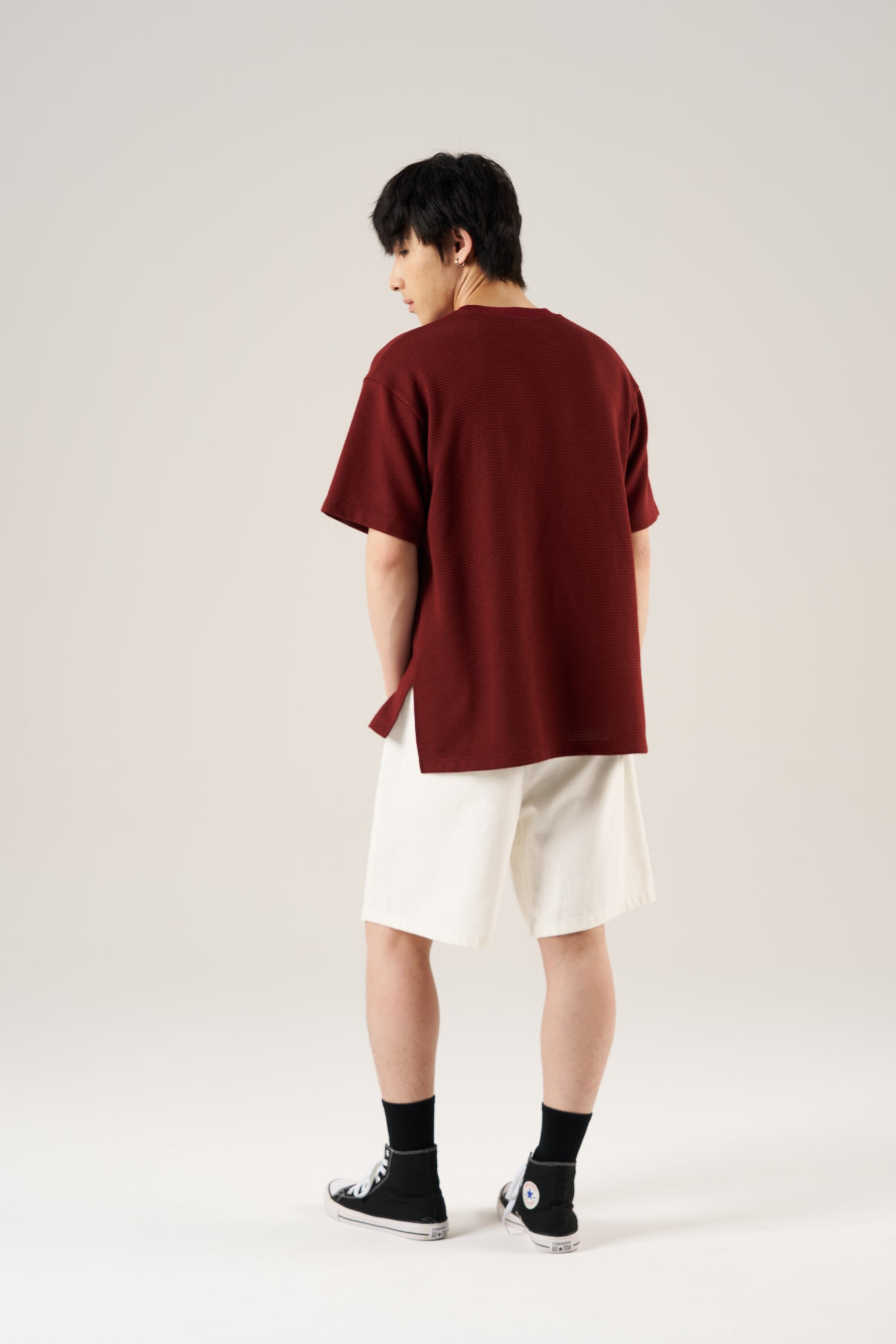 Textured Oversized Tee - Maroon