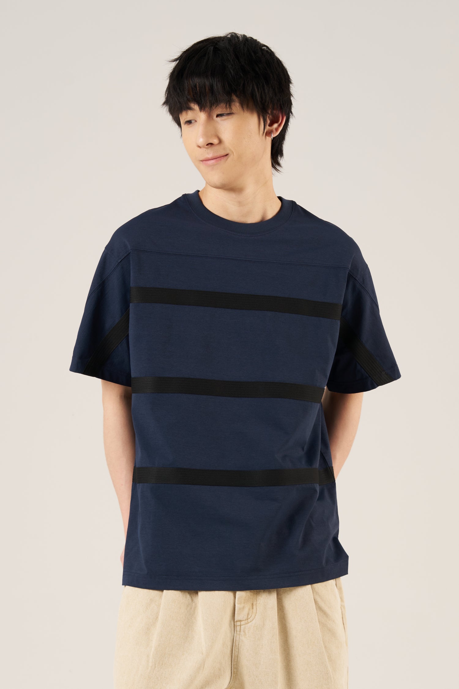 (C) Webbing Stripe Oversized Tee - Navy – The Restyle Trait
