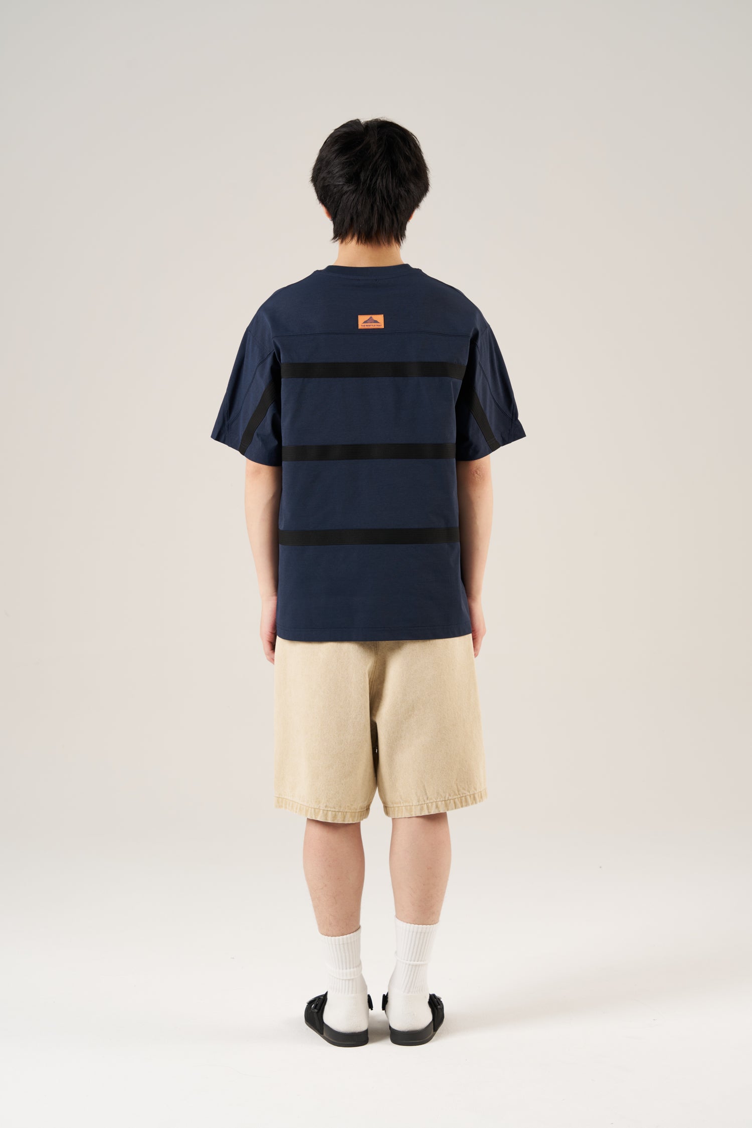 (C) Webbing Stripe Oversized Tee - Navy