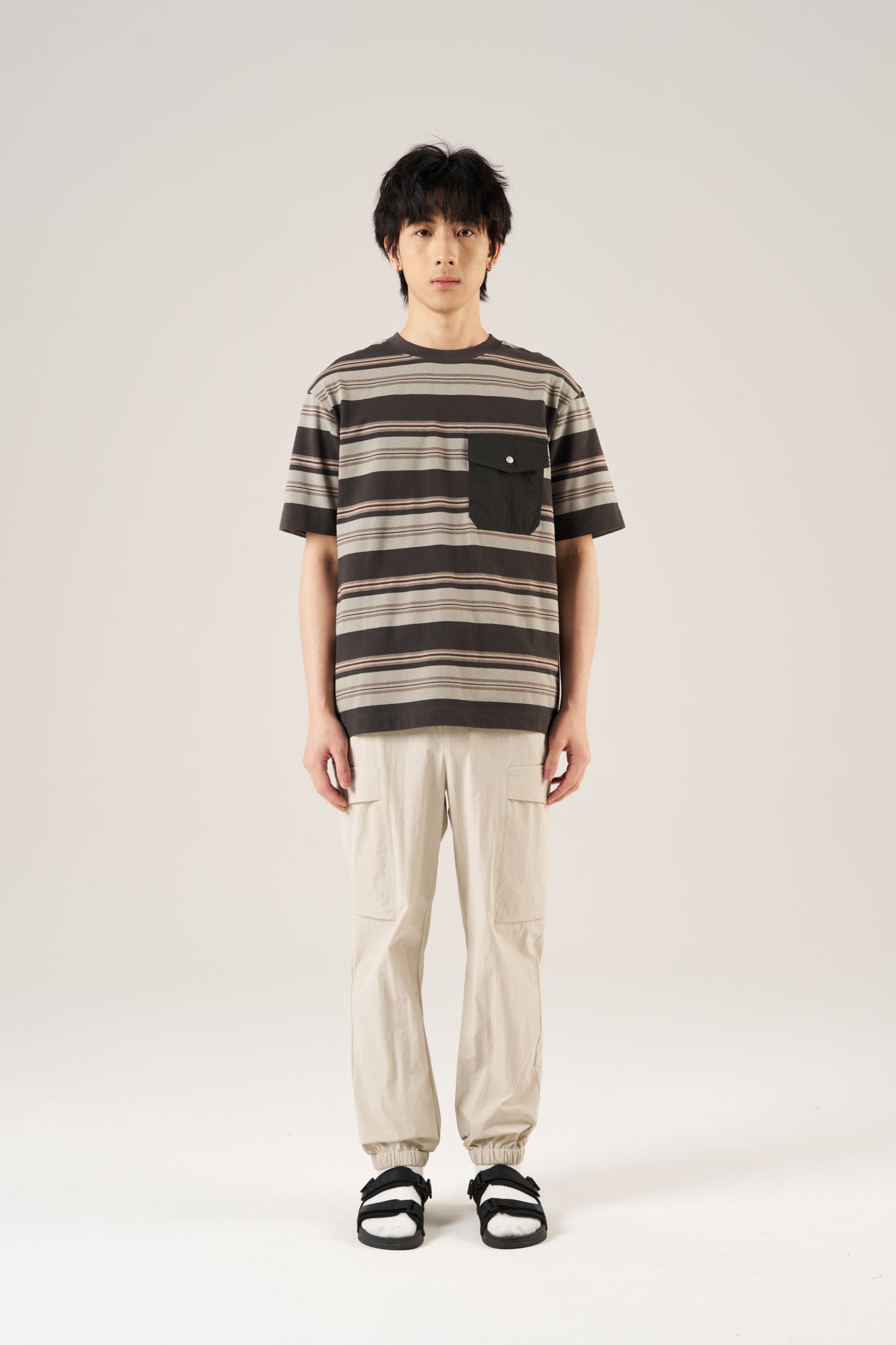 (B) Striped Pocket Tee - Stripes Grey