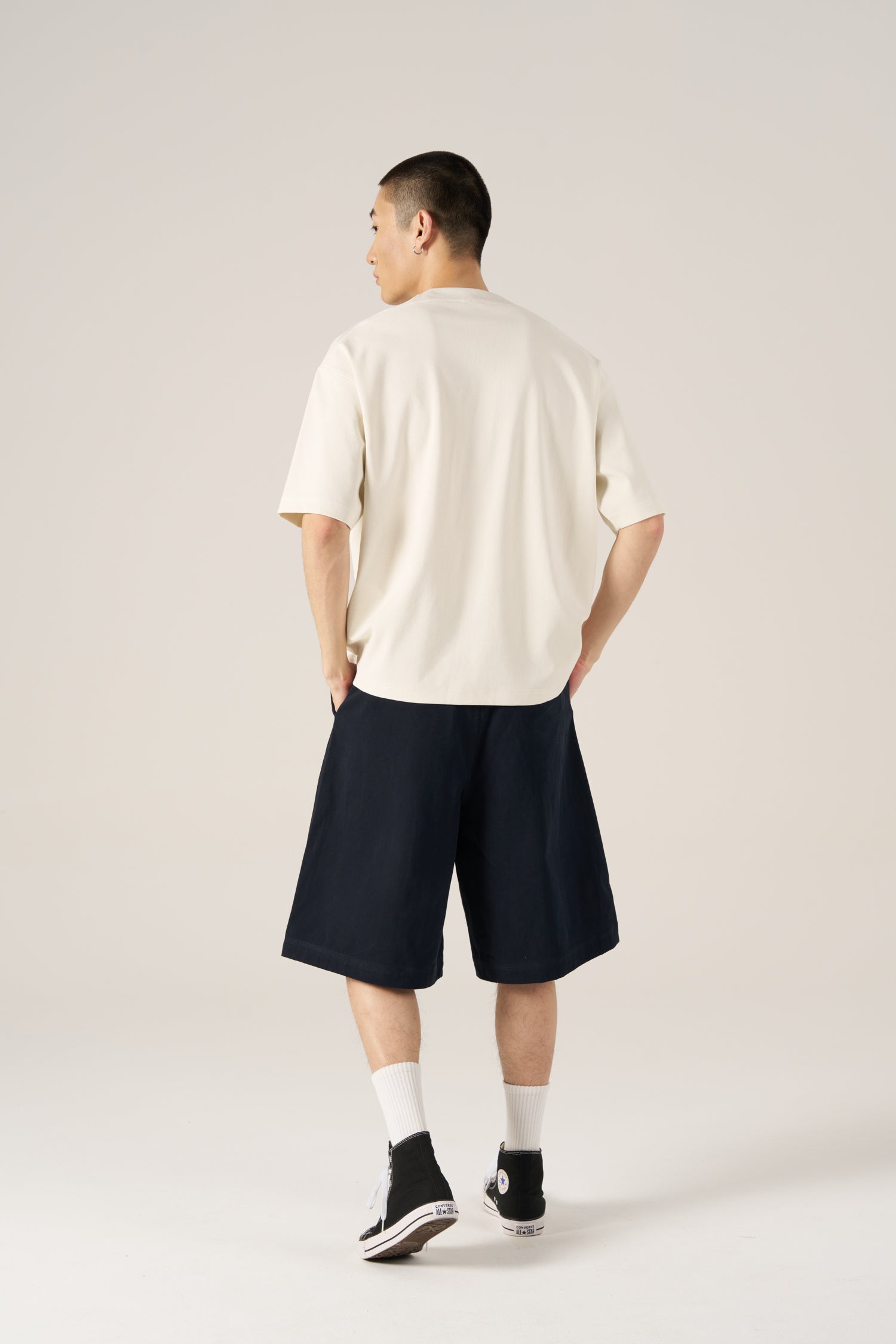 (C) Ribbed Collar Oversized Tee - Ecru