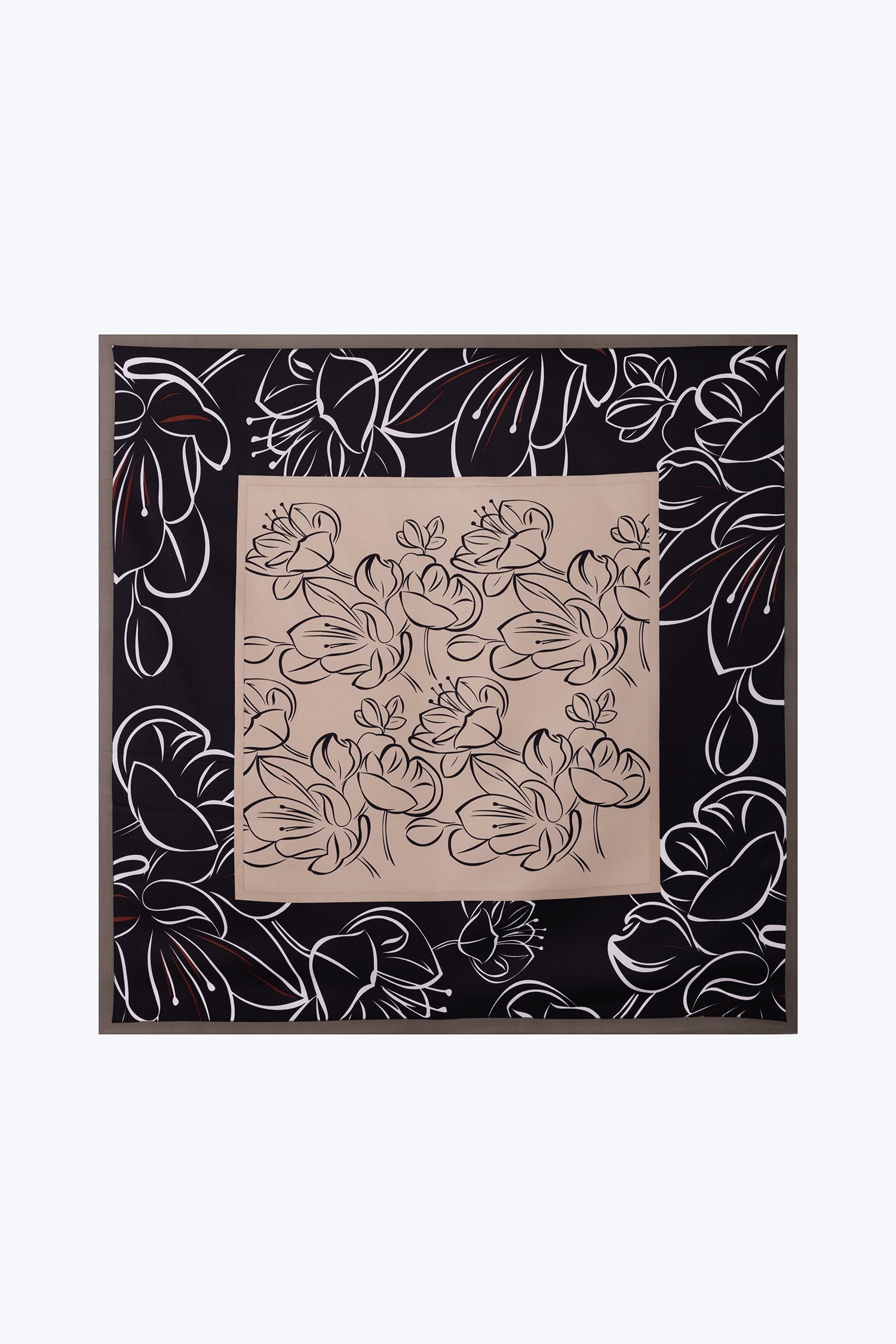Abstract Floral Square Scarf - Black