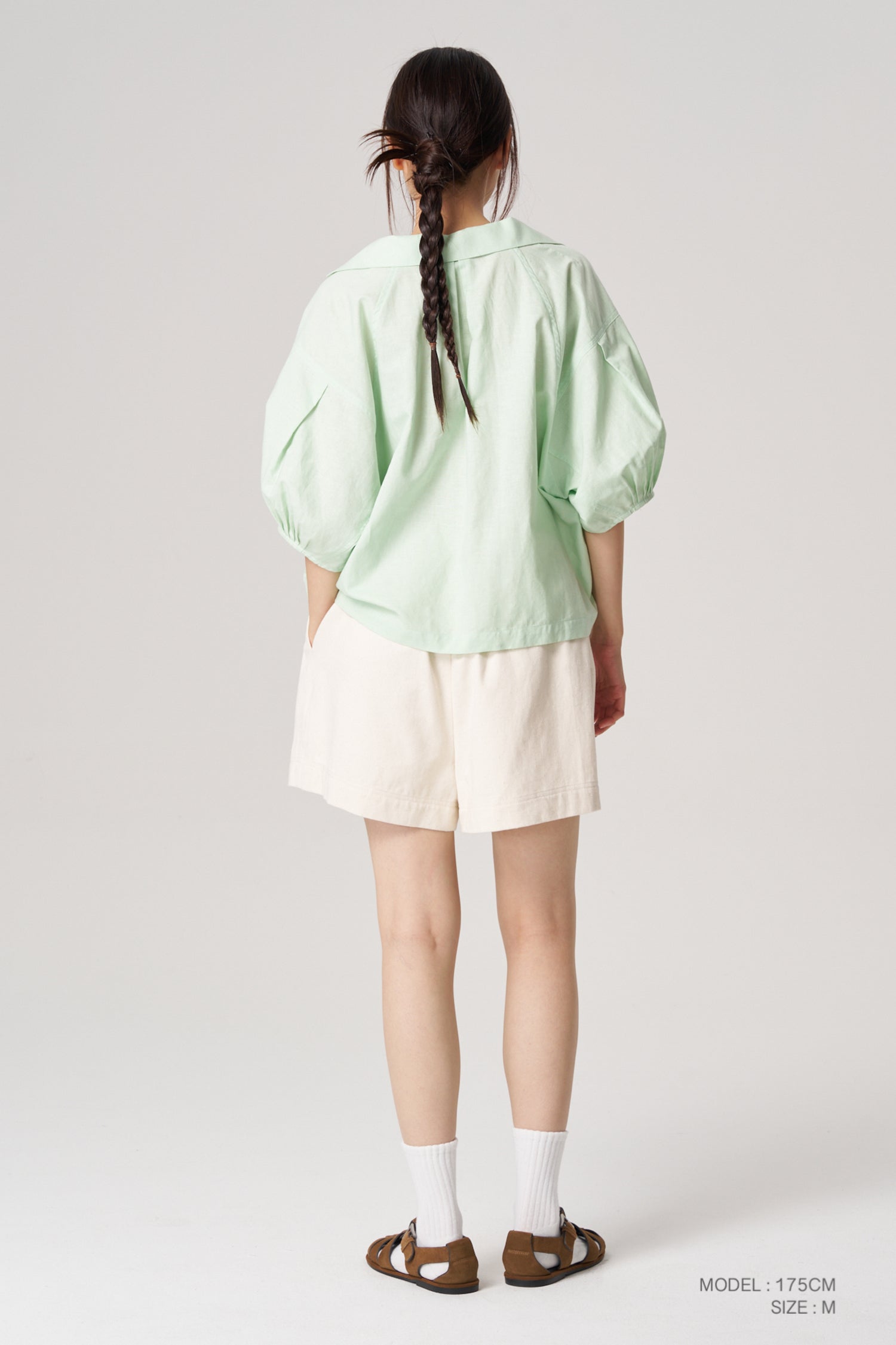 V-Neck Collared Blouse- Mint