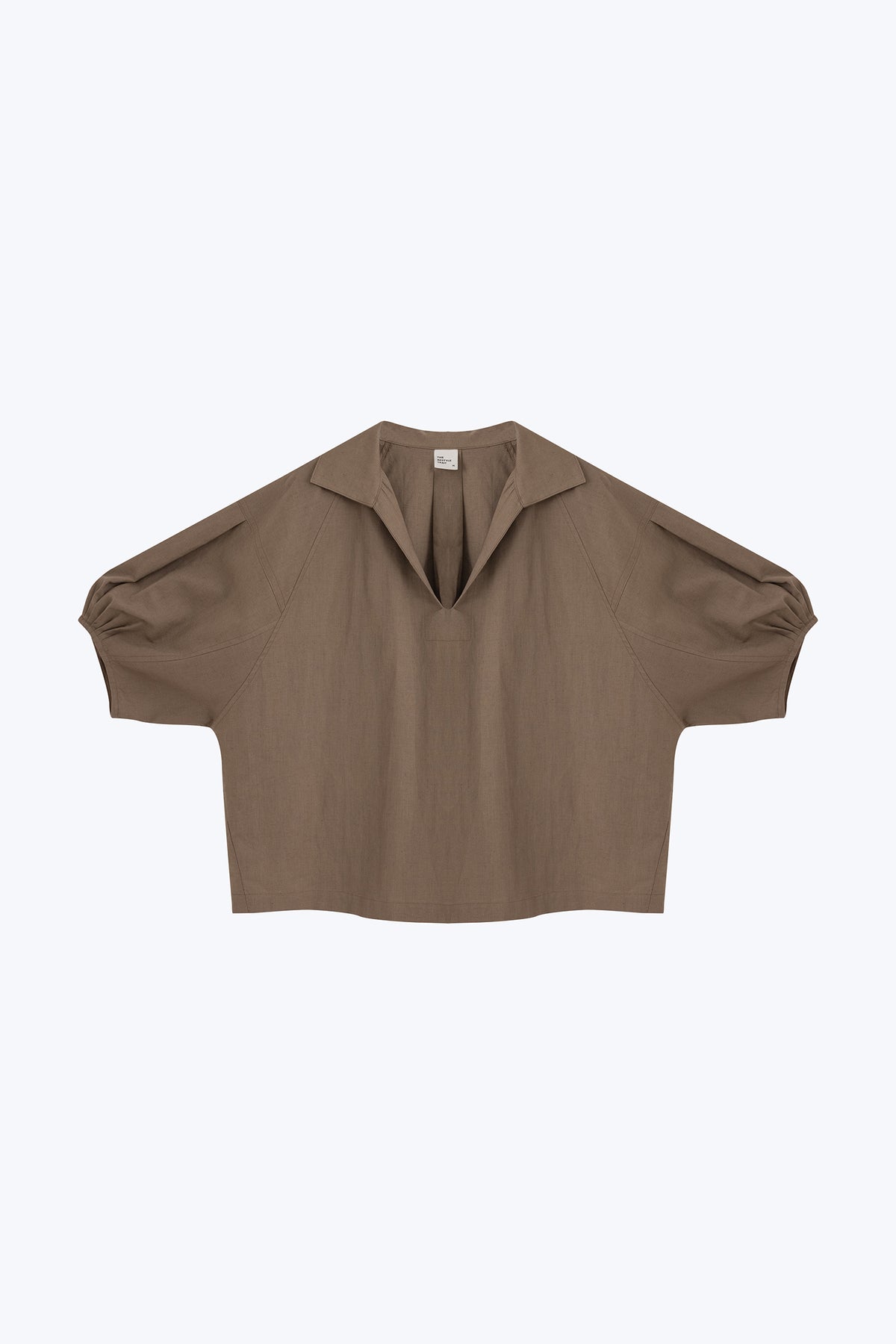 V-Neck Collared Blouse- Khaki Brown