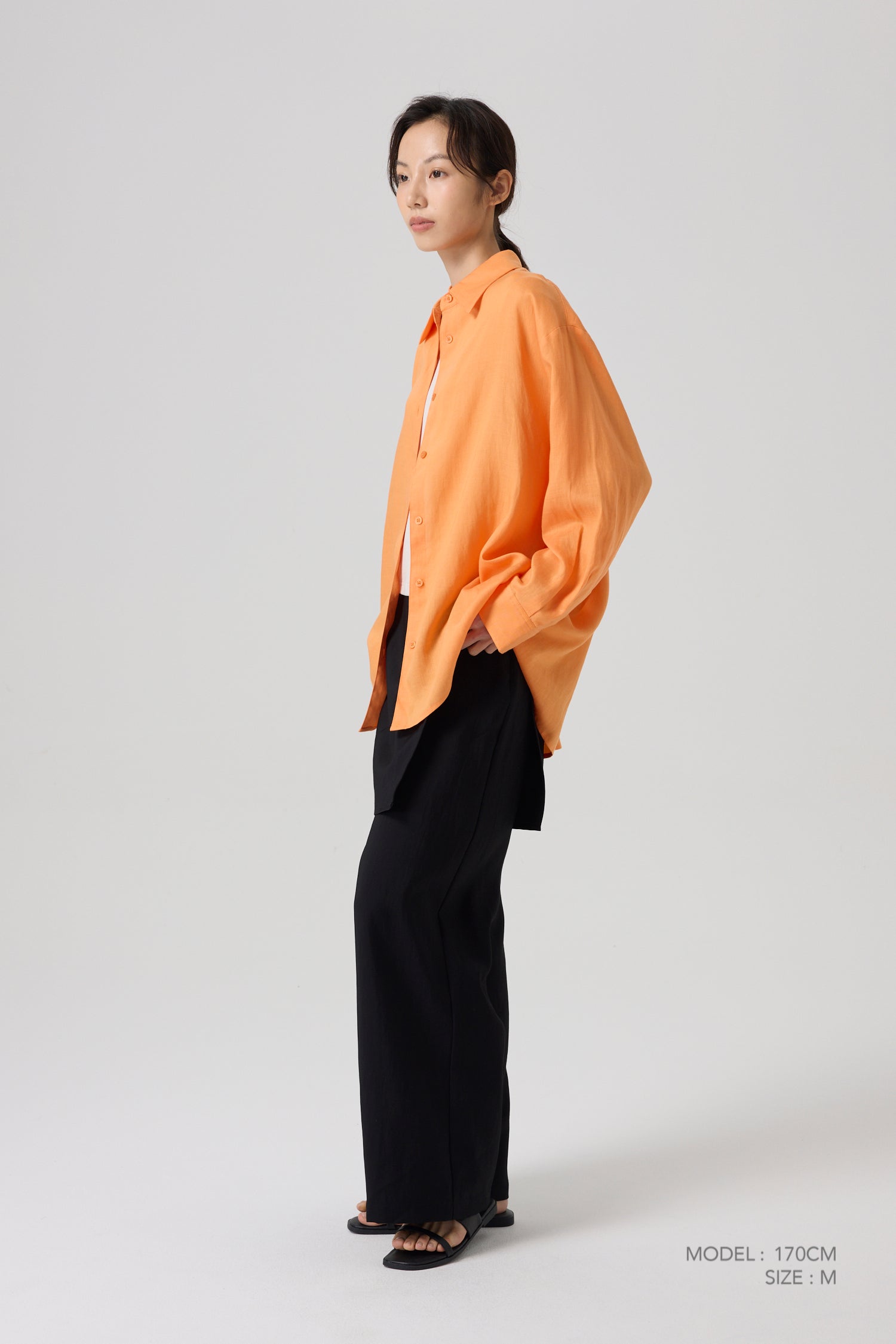 Button Up Long Sleeve Blouse - Orange