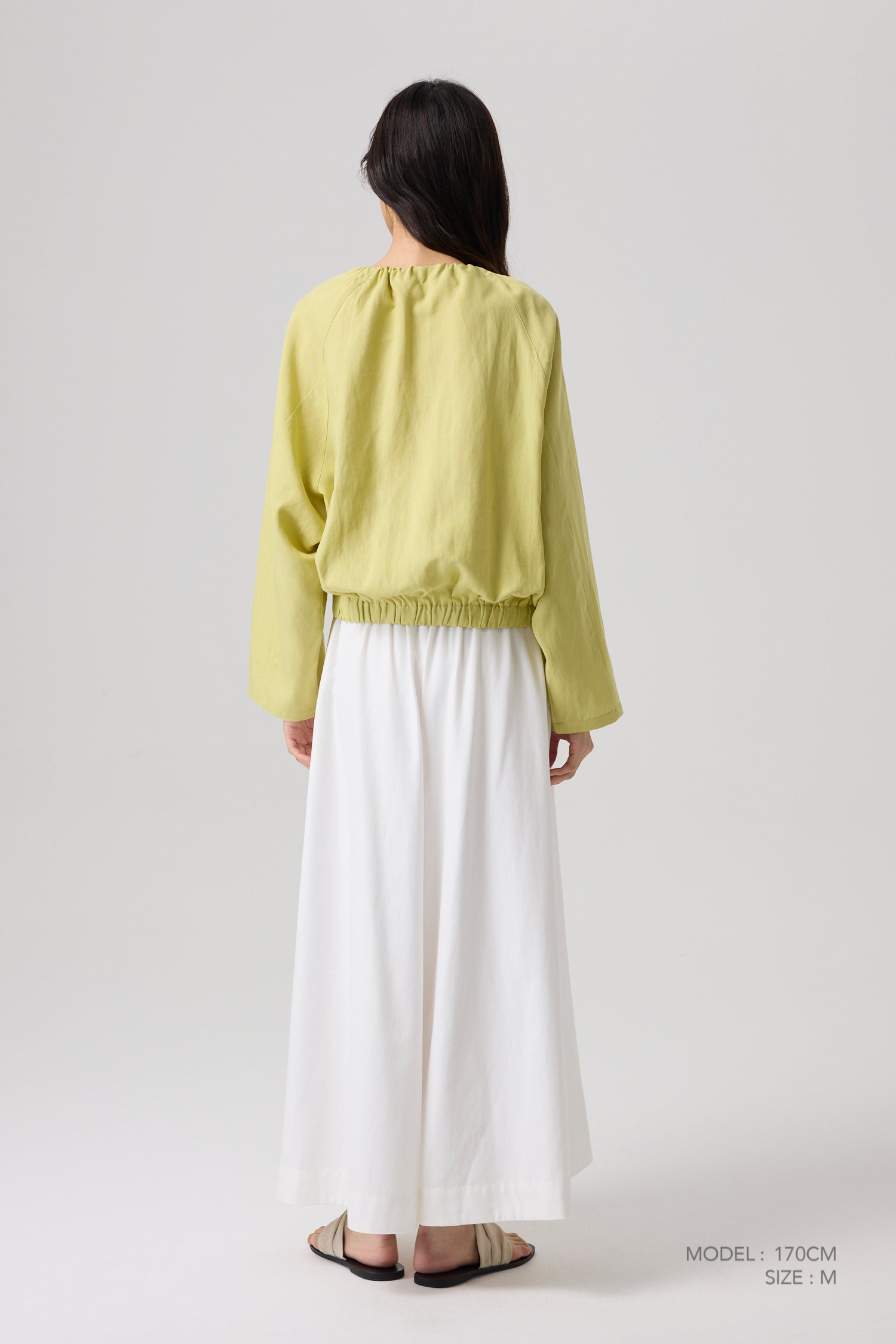 Drawstring Collar Blouse - Lime