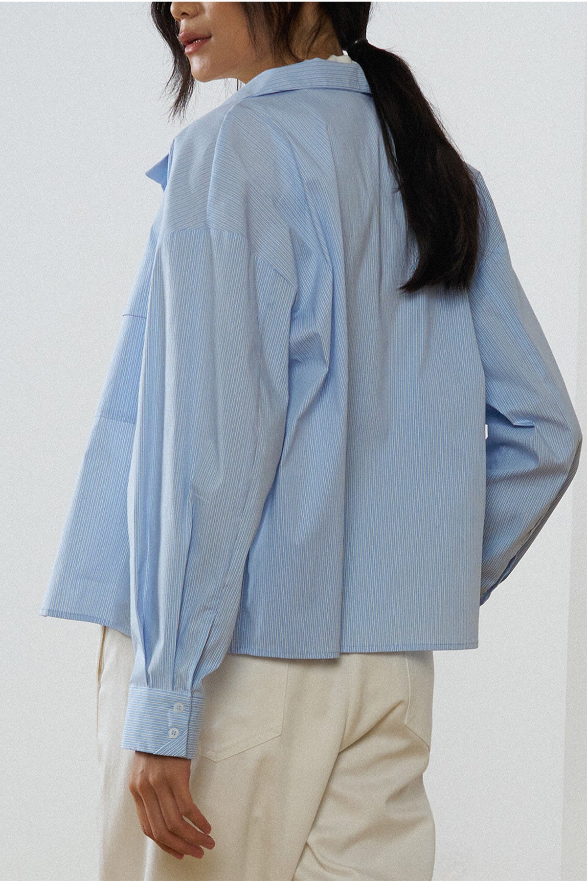 Patch Pocket Blouse - Blue Stripes
