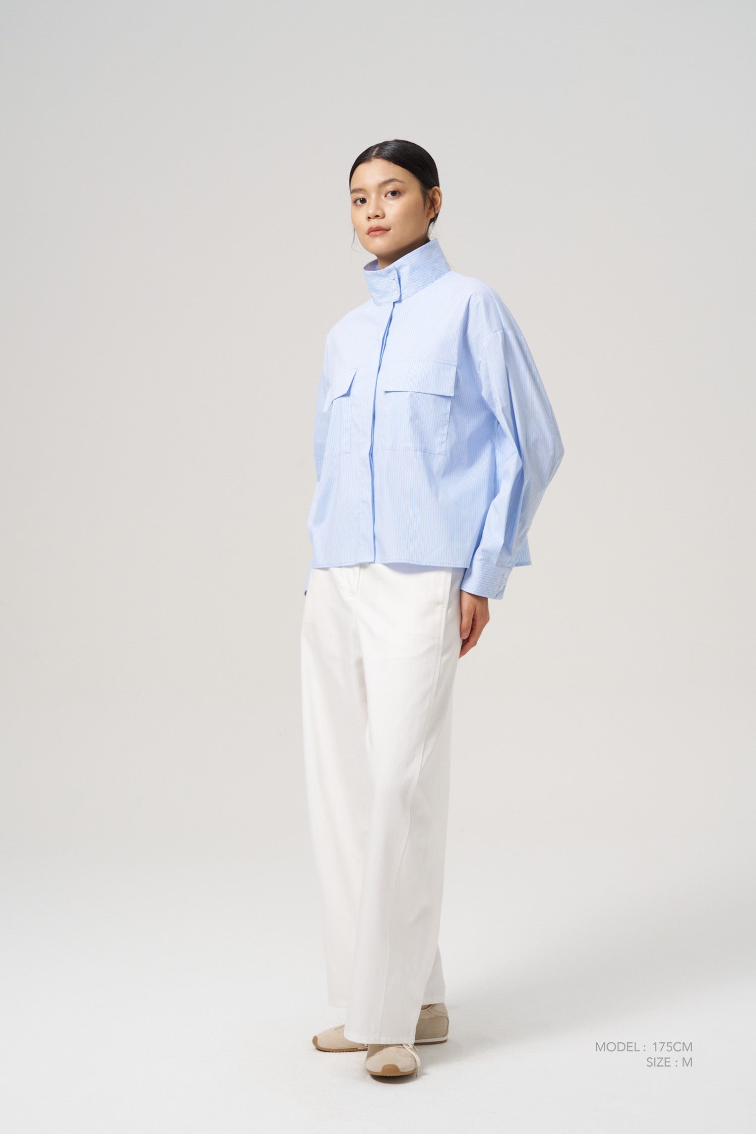 Patch Pocket Blouse - Blue Stripes