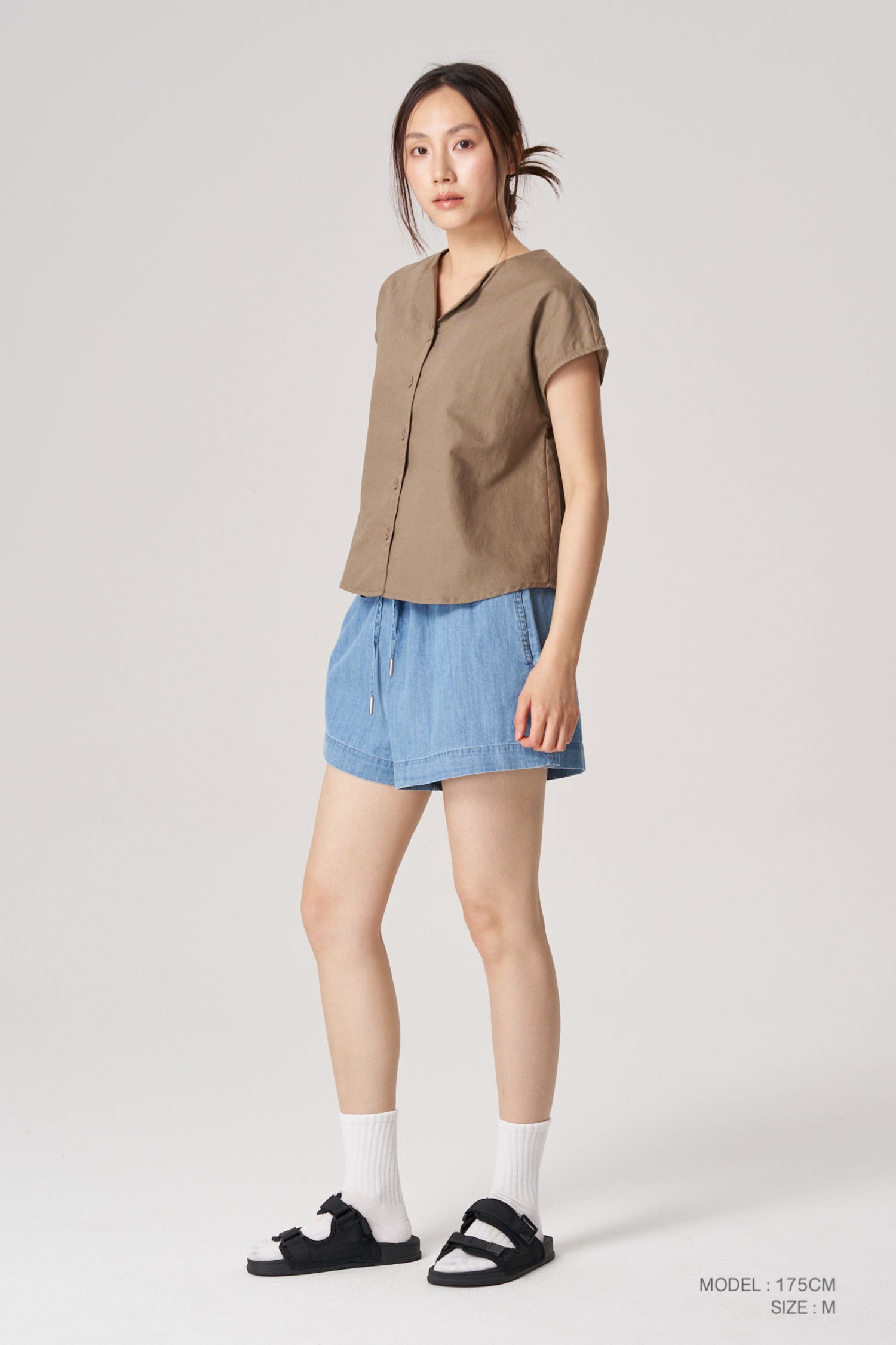 Sleeveless Button Blouse - Khaki Brown