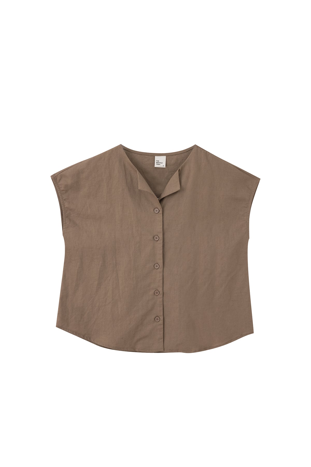 Sleeveless Button Blouse - Khaki Brown