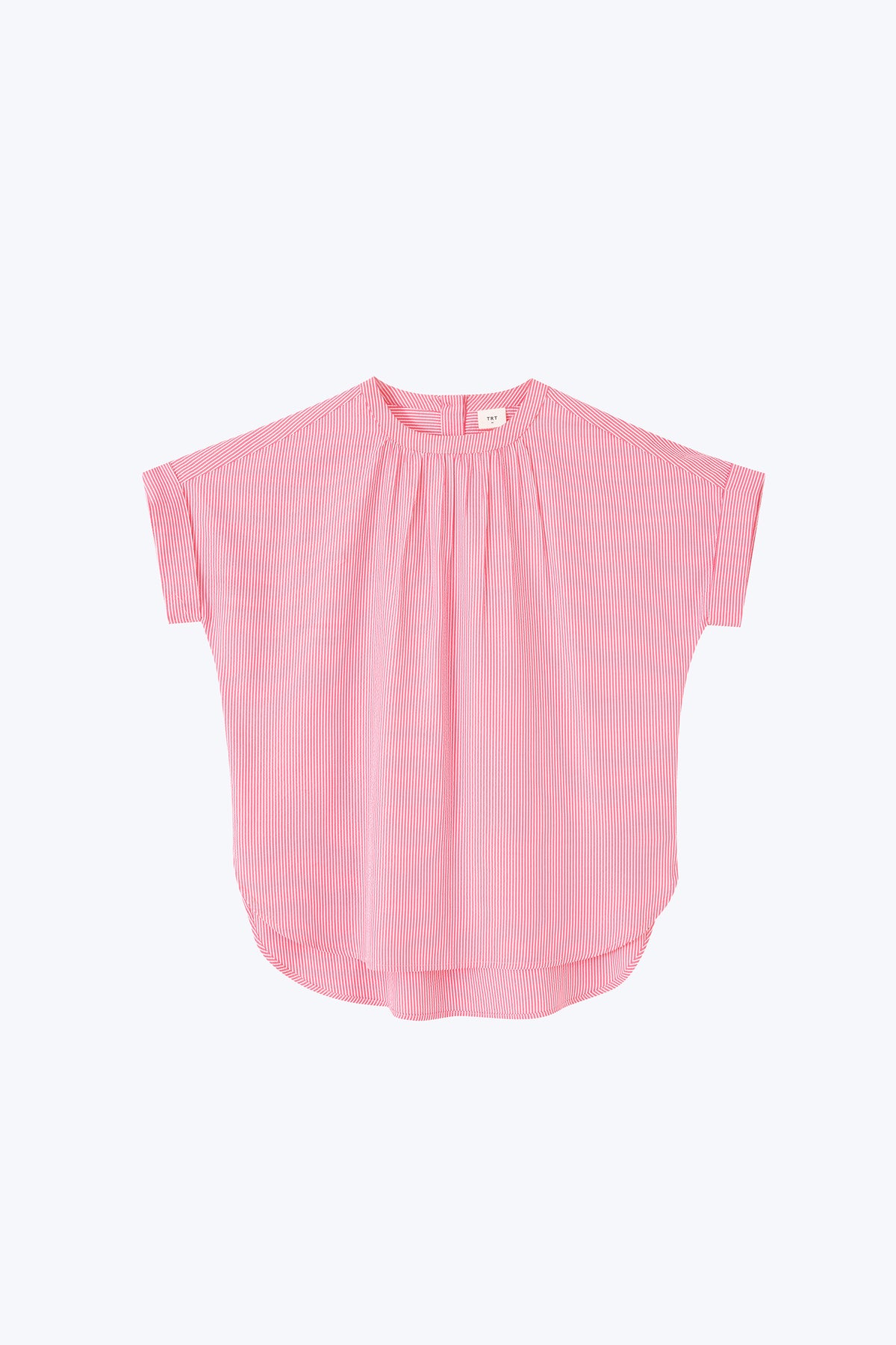 Gathered Neck Blouse - Stripes Red