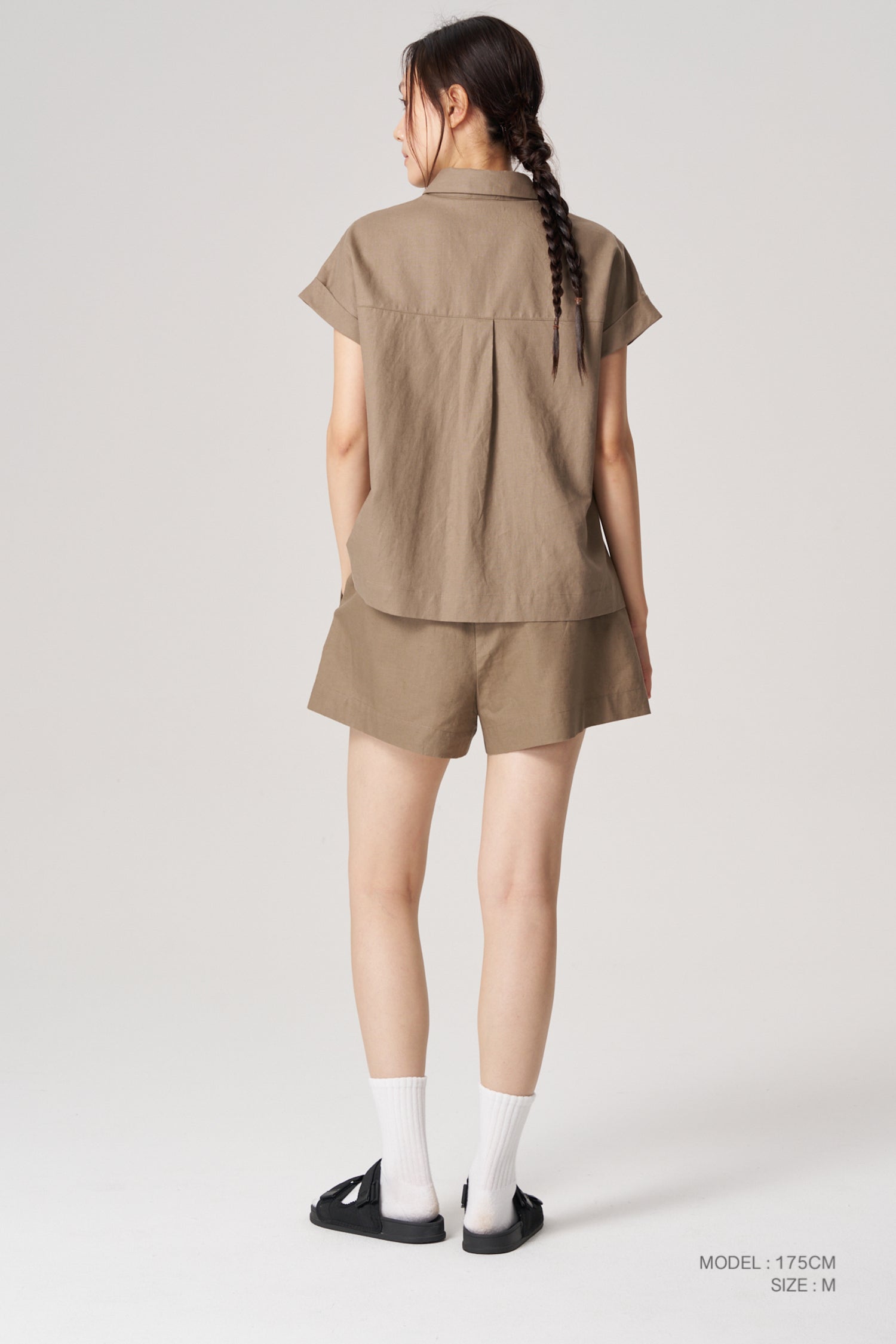 Roll Up Cuff Blouse - Khaki Brown
