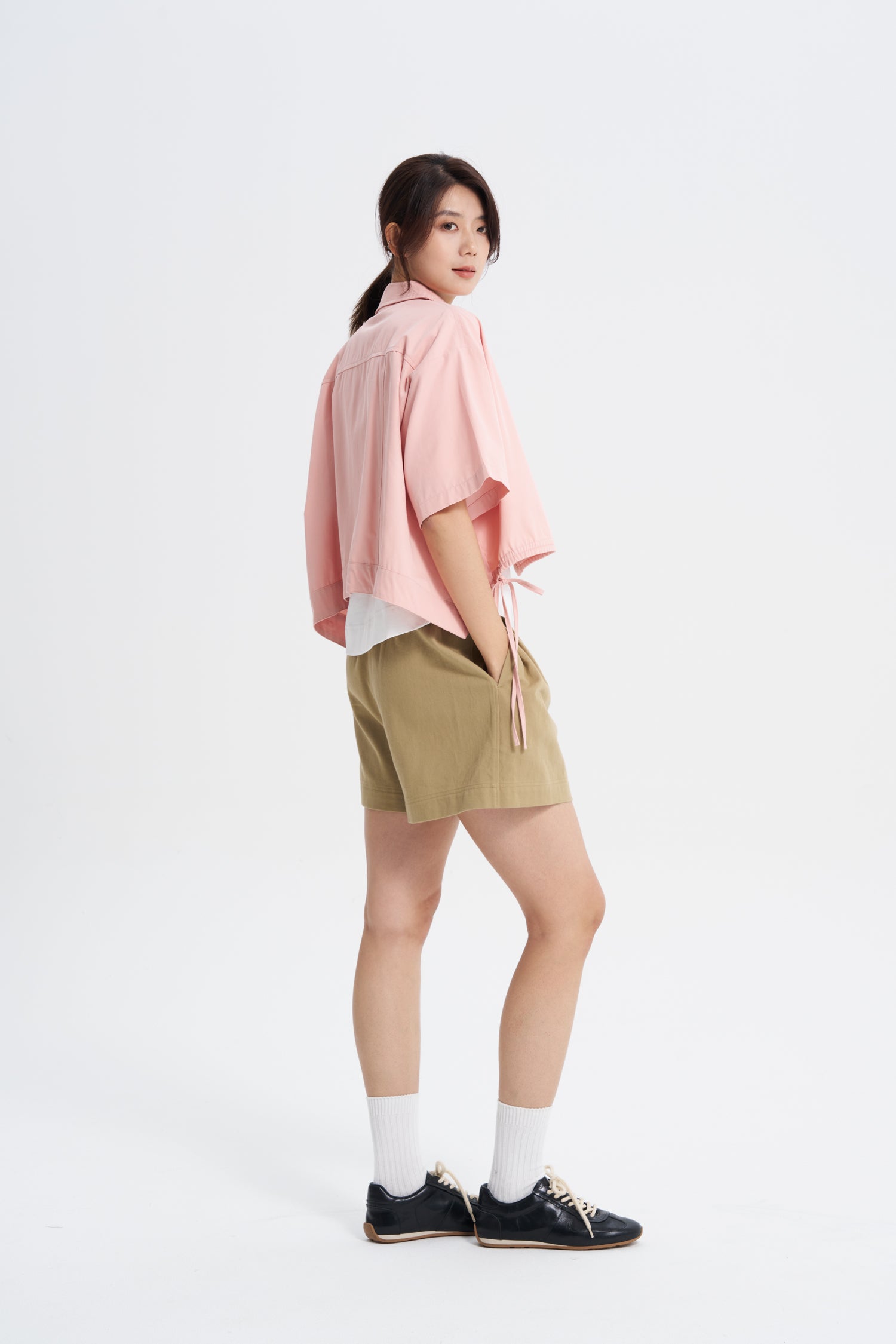 Drawstring Hem Blouse -  Blush