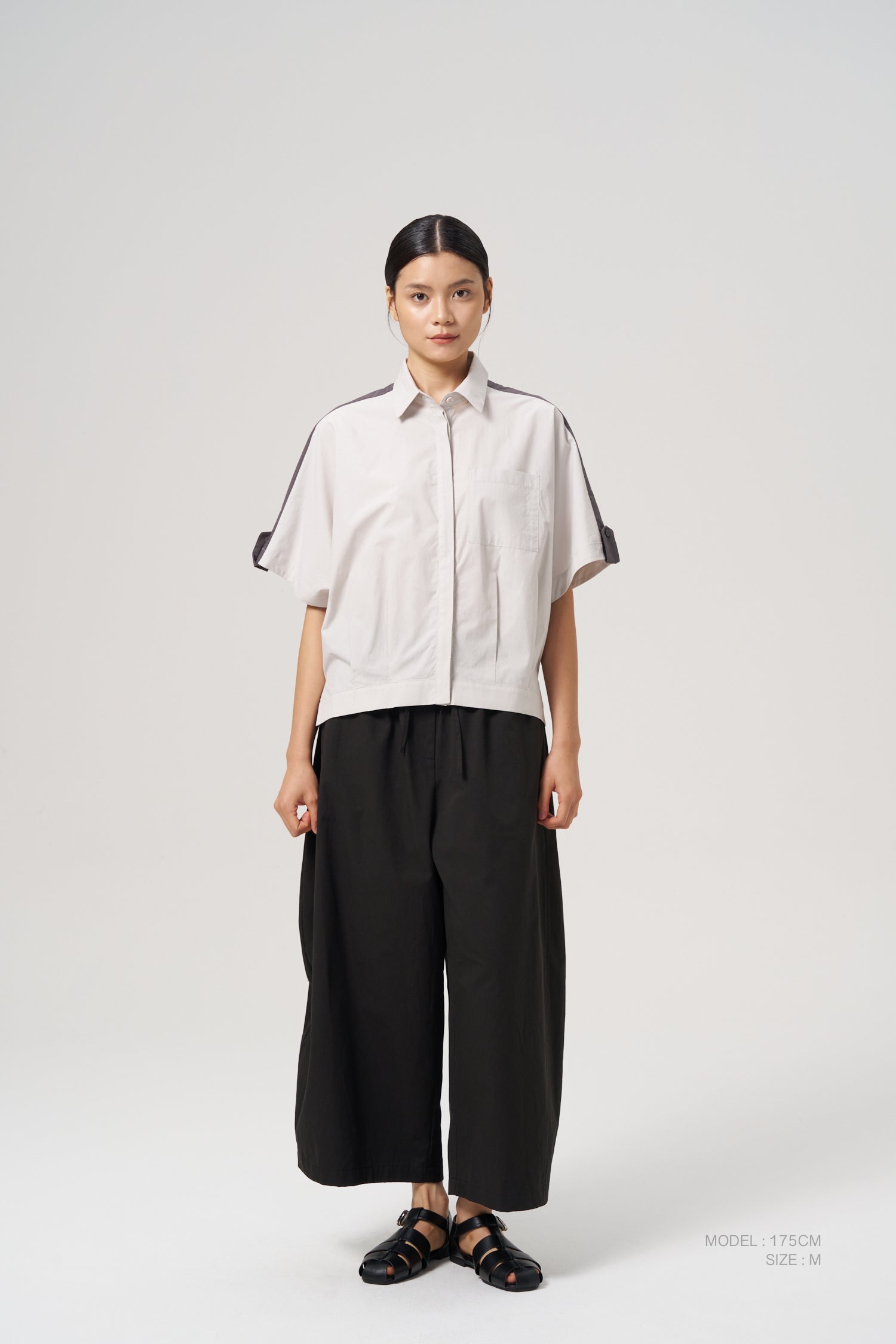 Shoulder Contrast Blouse - Light Grey