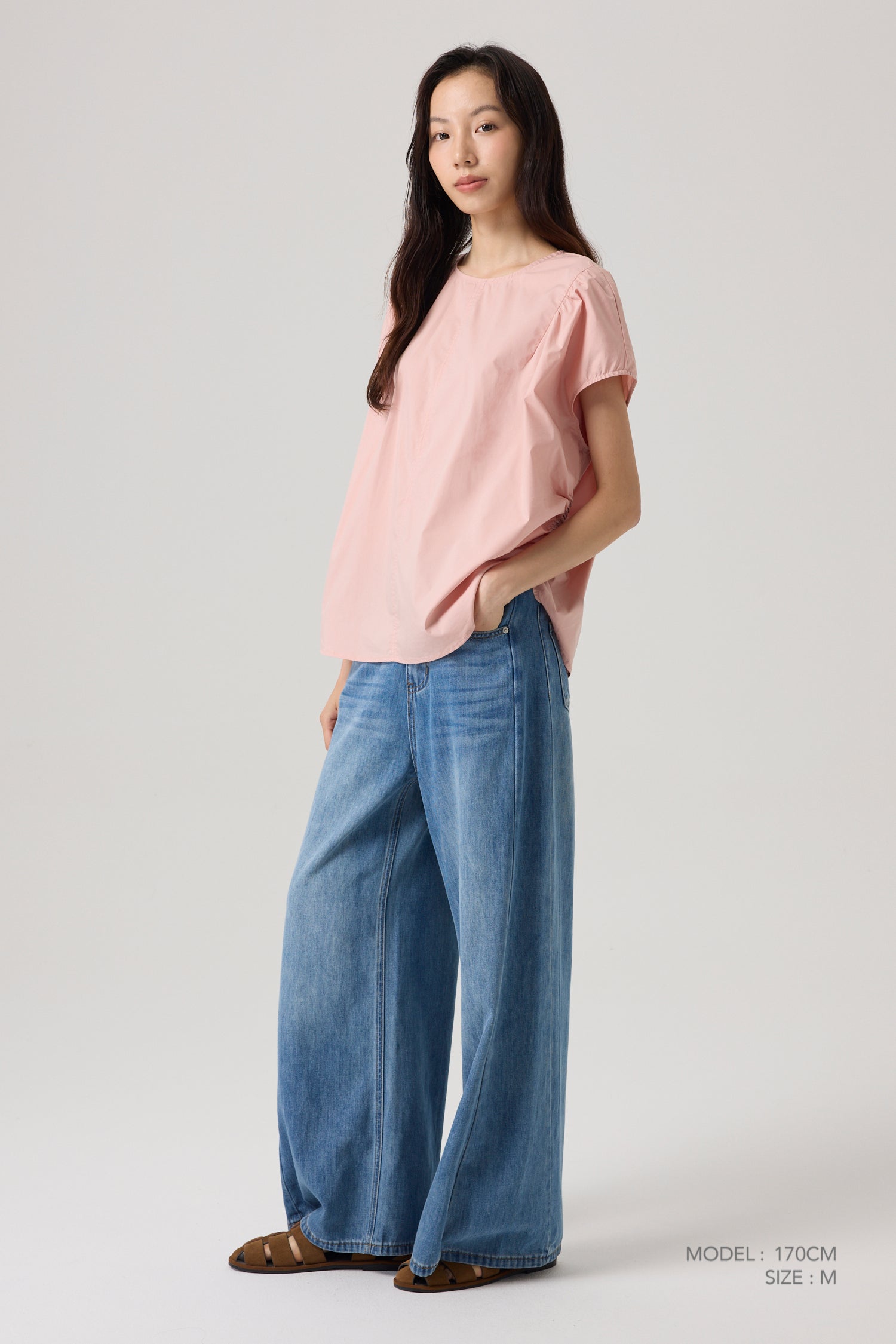 Wide Cut Gathered Blouse - Blush