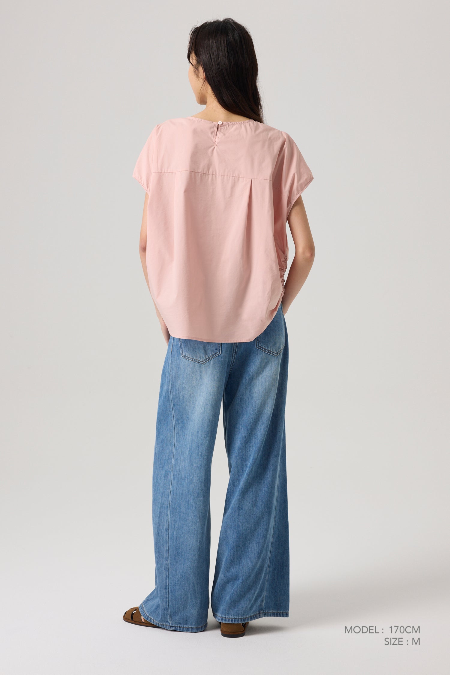 Wide Cut Gathered Blouse - Blush