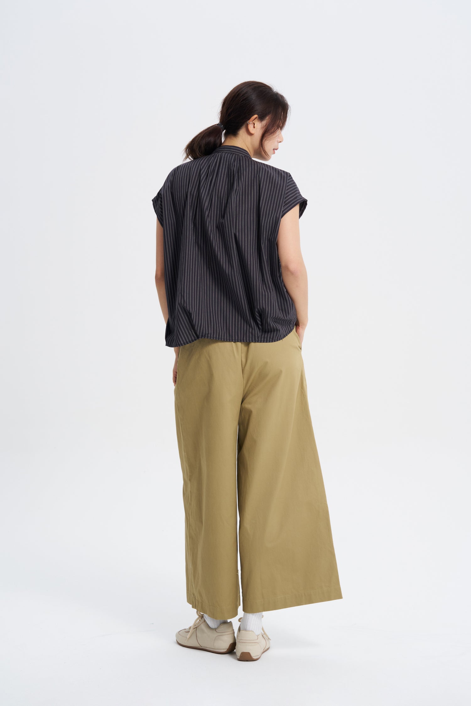 Striped Pleated Blouse - Stripes Mustard