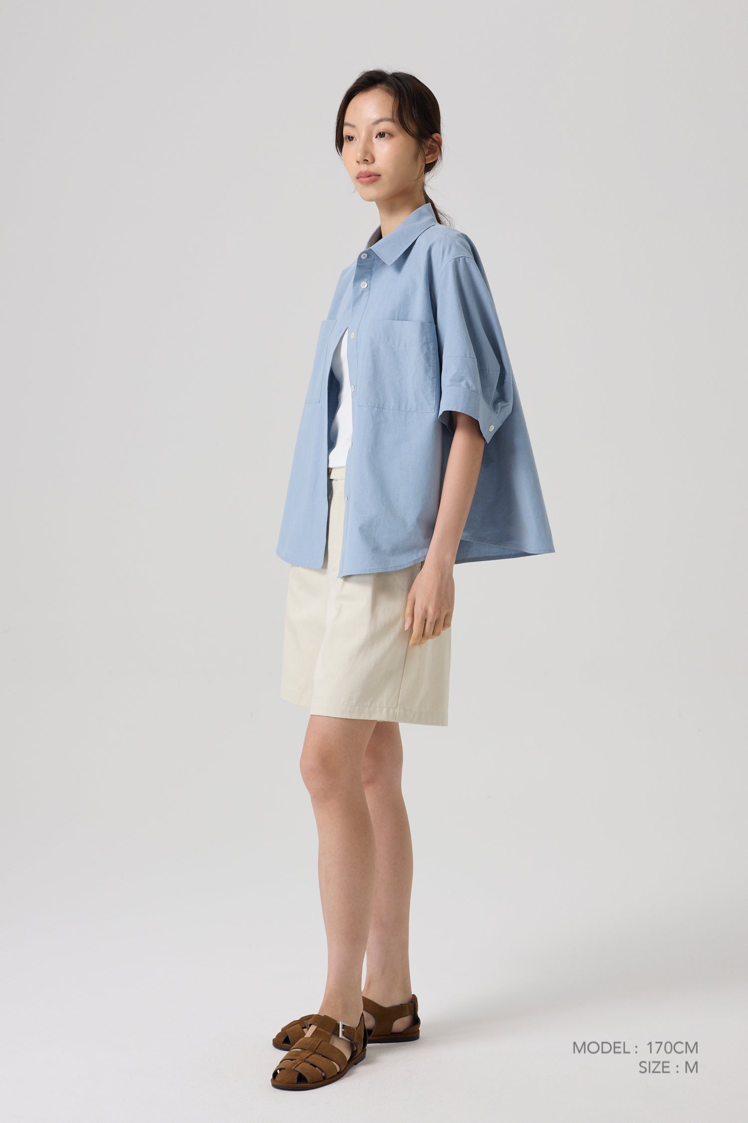 Patch Pocket Blouse - Grey Blue