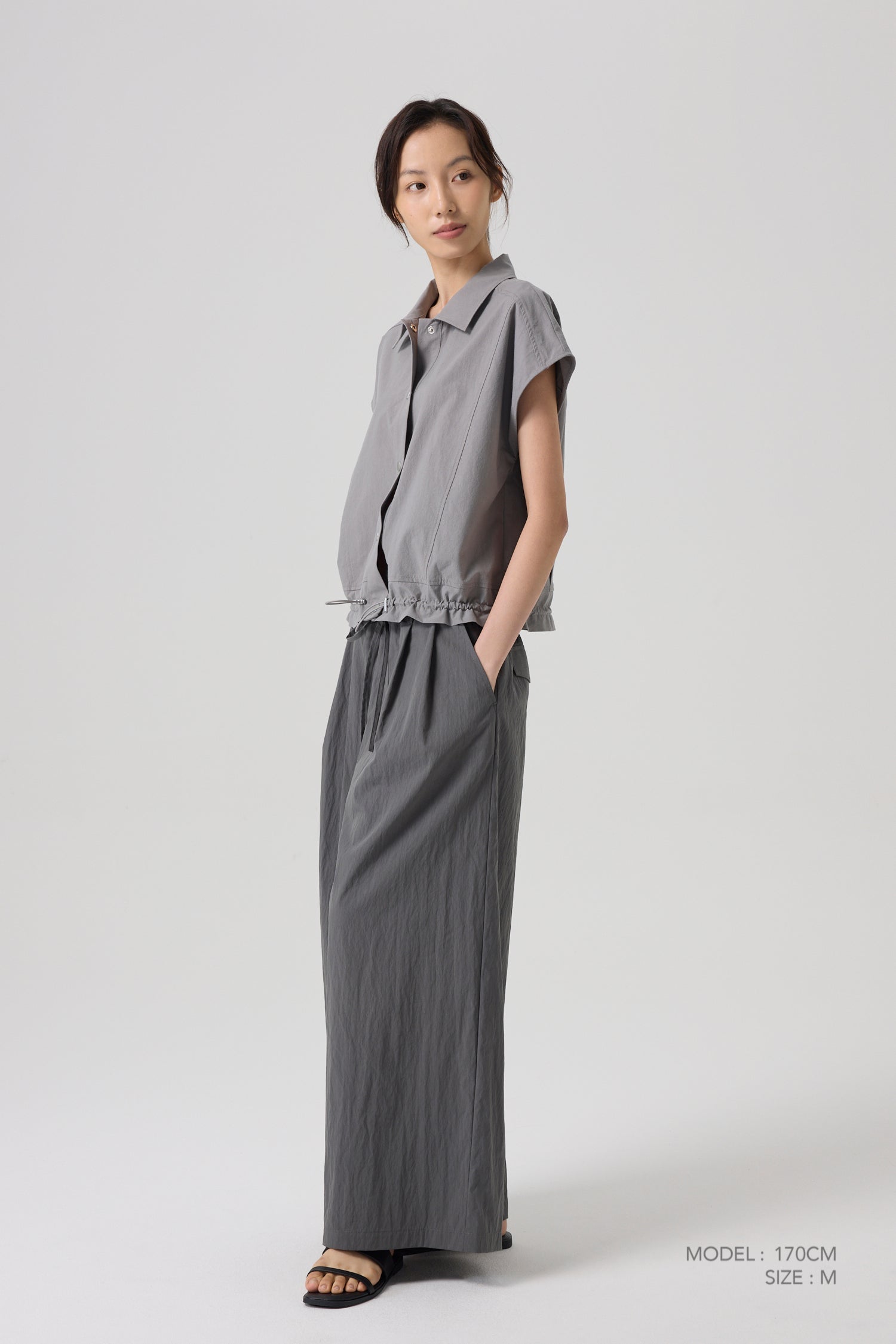 Drawcord Blouse - Charcoal