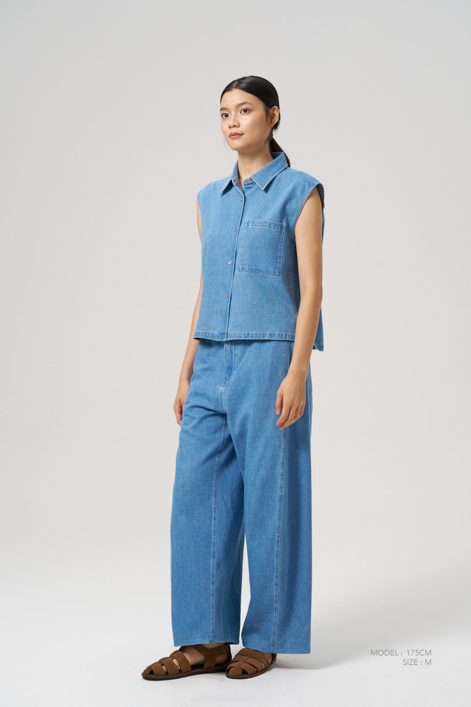 Denim Boxy Sleeveless Blouse - Denim