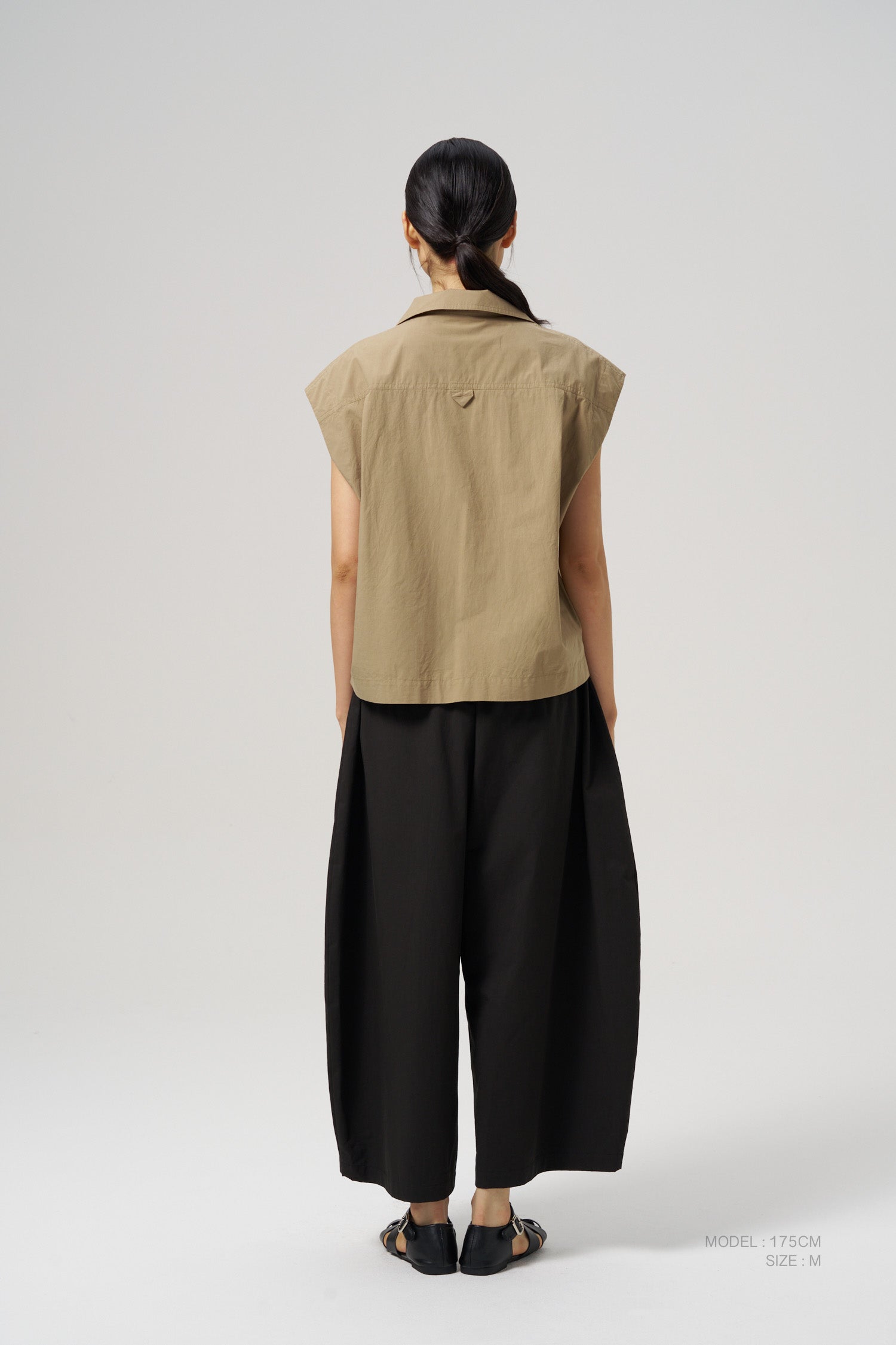 Foldover Collar Blouse - Khaki Brown