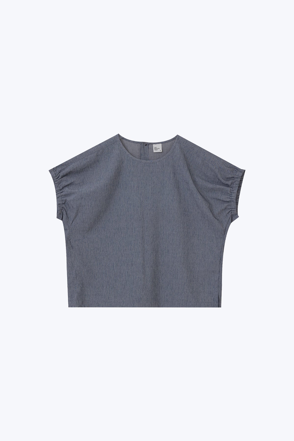 Striped Elasticised Cuff Blouse - Navy Stripes