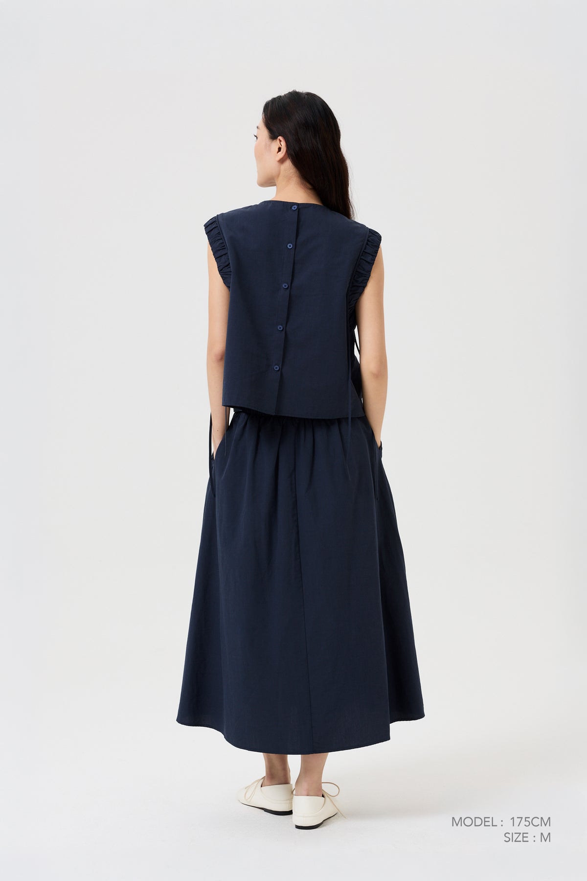 Gathered Ruffle Blouse - Navy