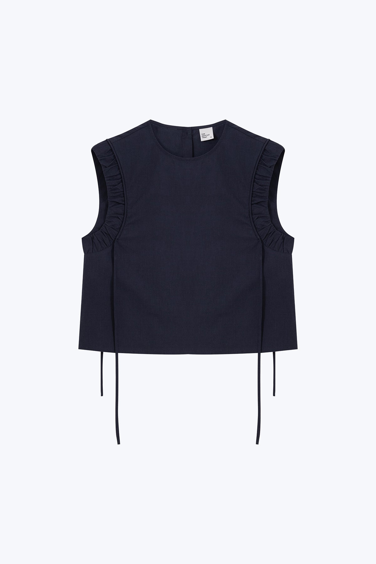 Gathered Ruffle Blouse - Navy