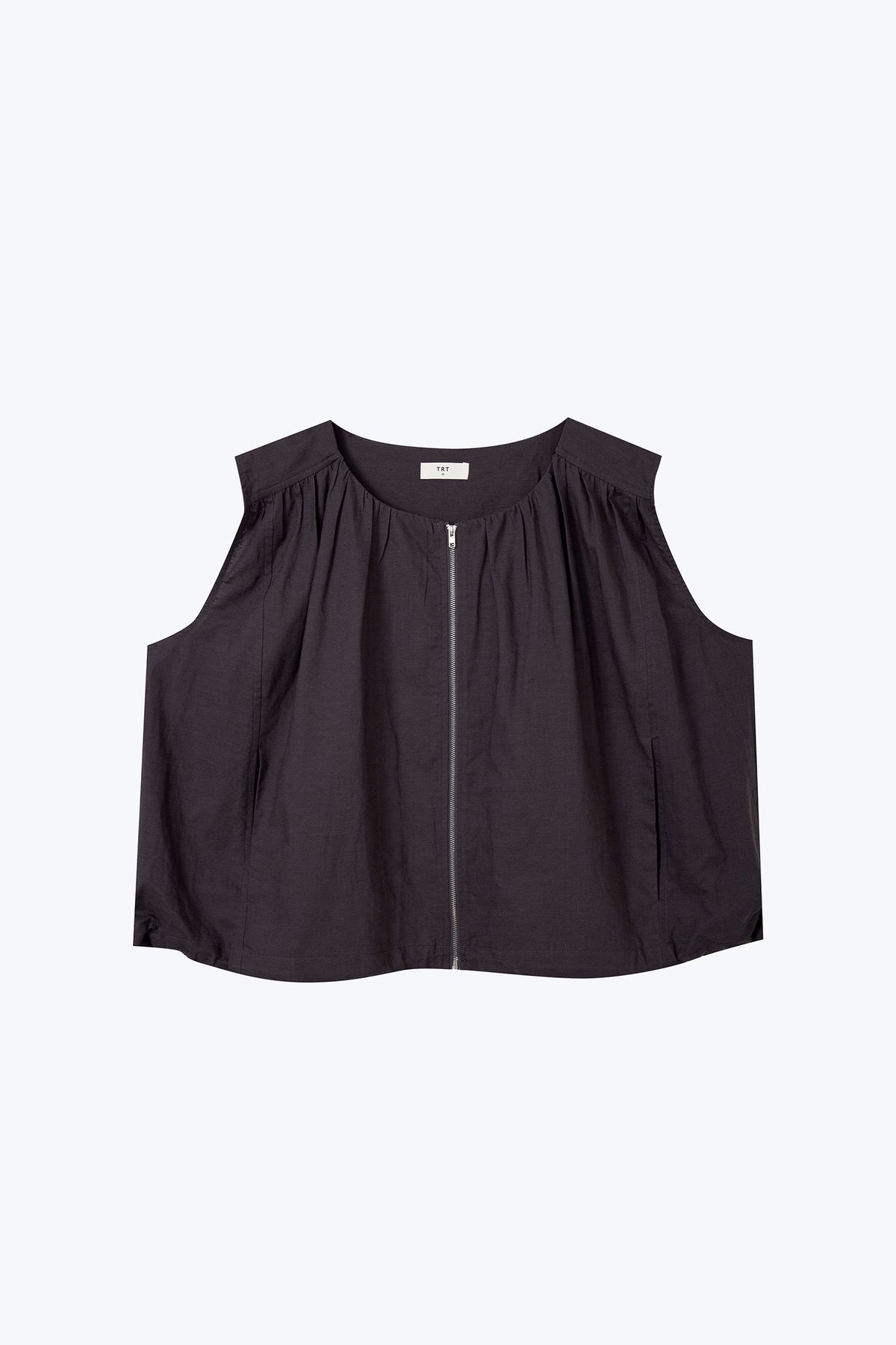 Zip Front Sleeveless Top - Charcoal