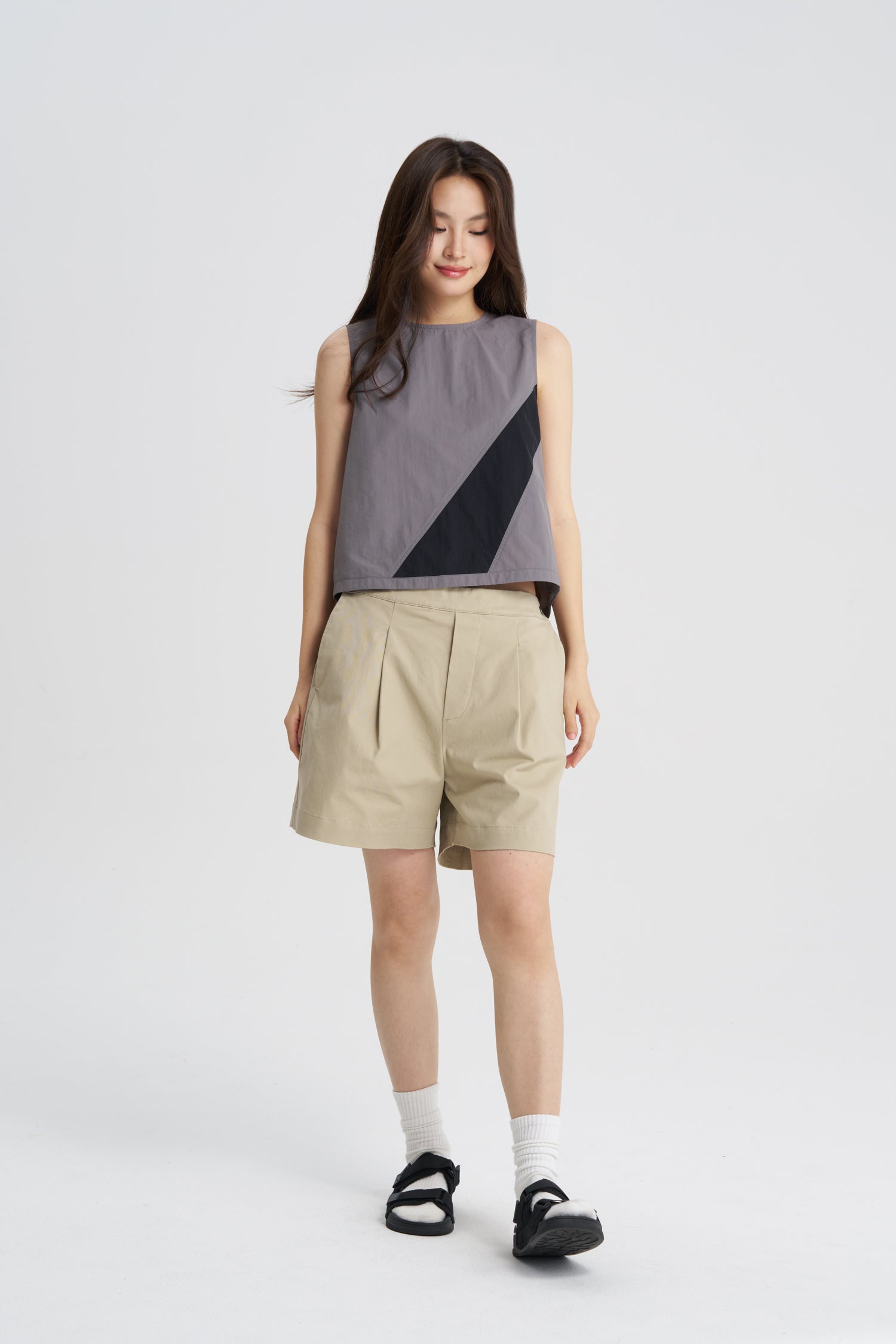 Sleeveless Panel Blouse - Grey