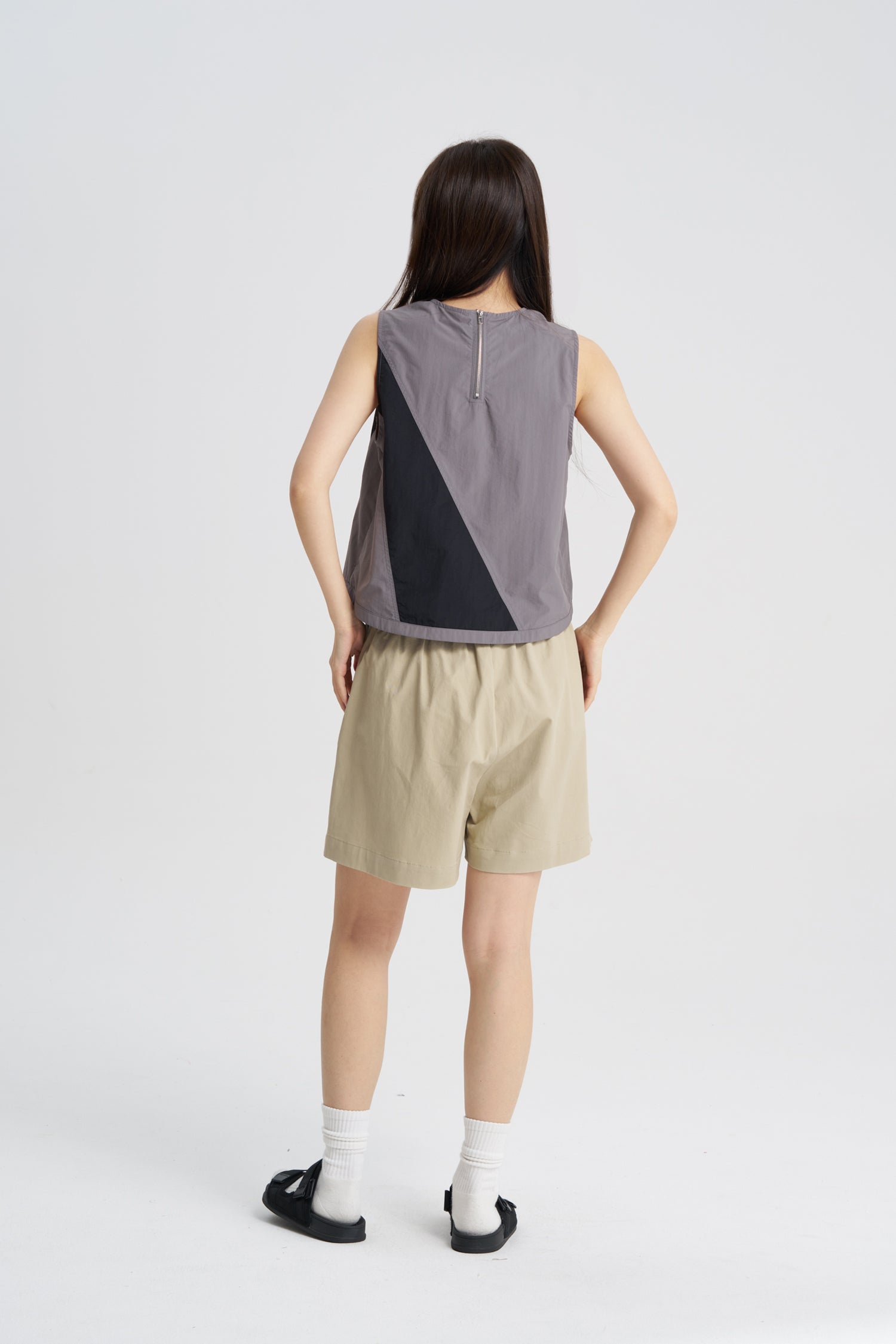 Sleeveless Panel Blouse - Grey