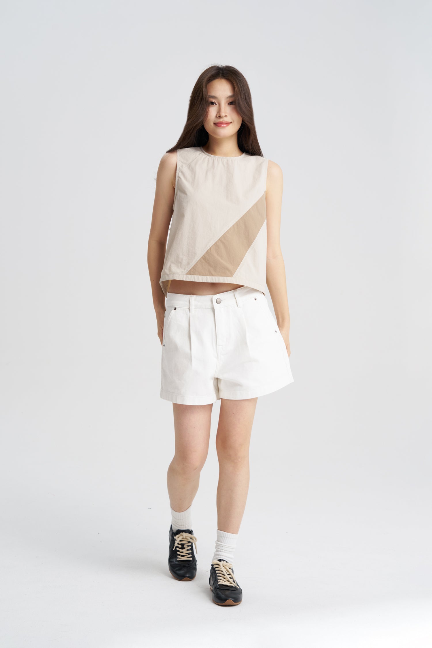 Sleeveless Panel Blouse - Sand