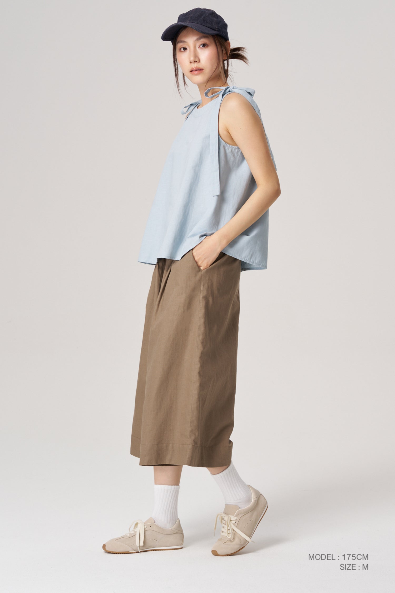 Striped Sleeveless Blouse - Dusty Blue