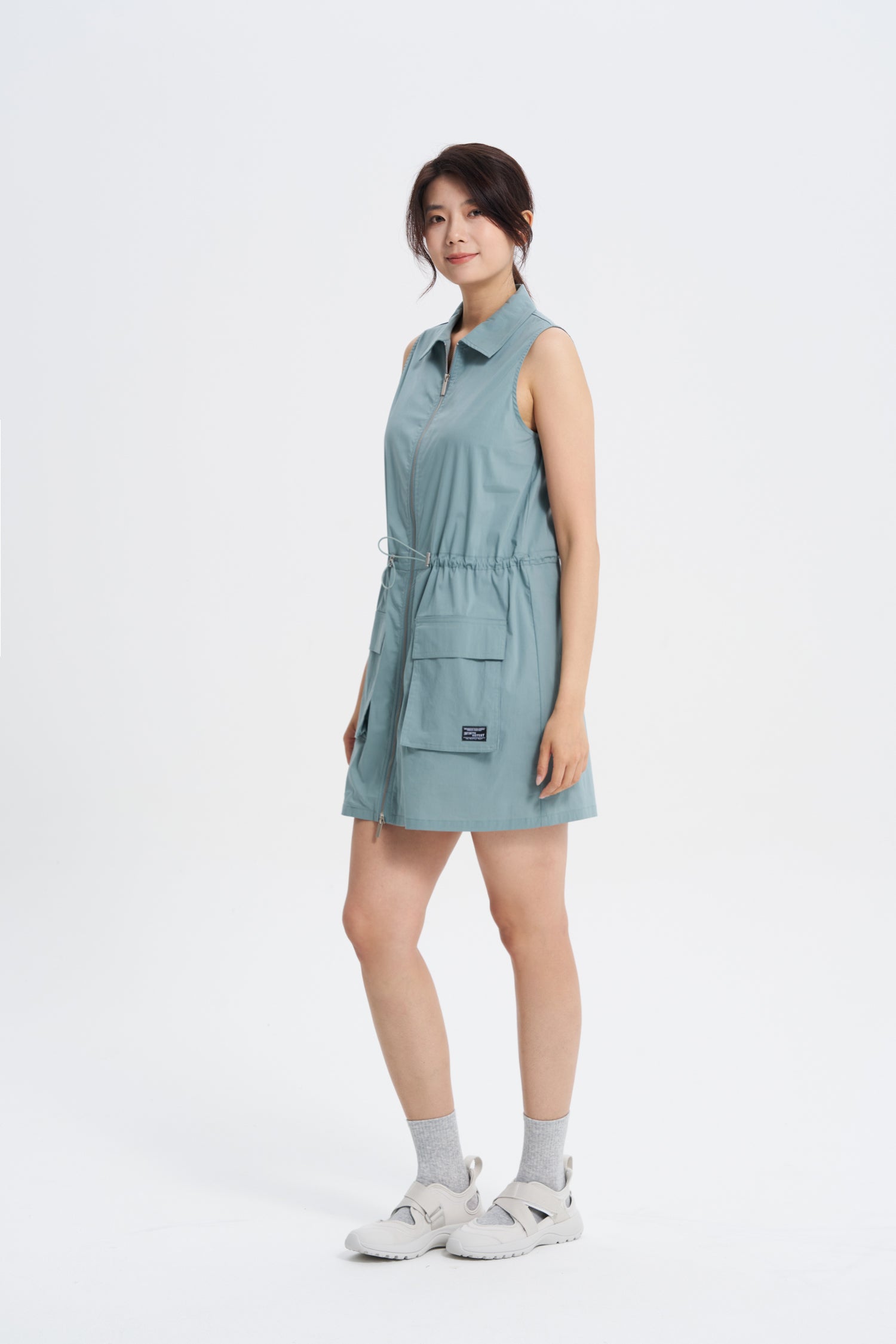 Collared Cargo Dress - Dusty Blue