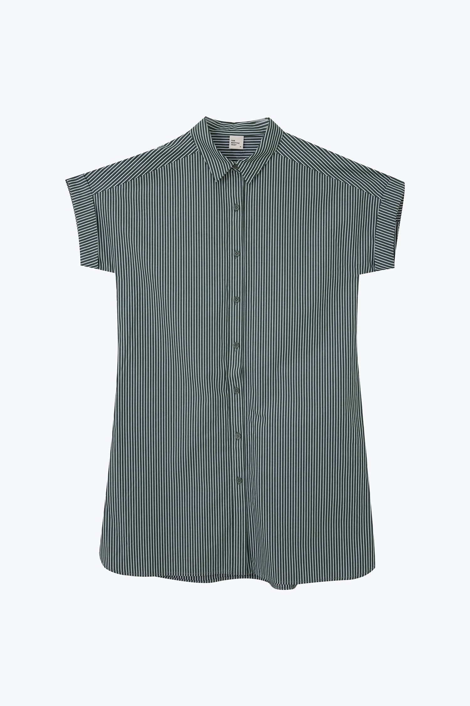 Striped Button Up Dress - Stripes Dark Green