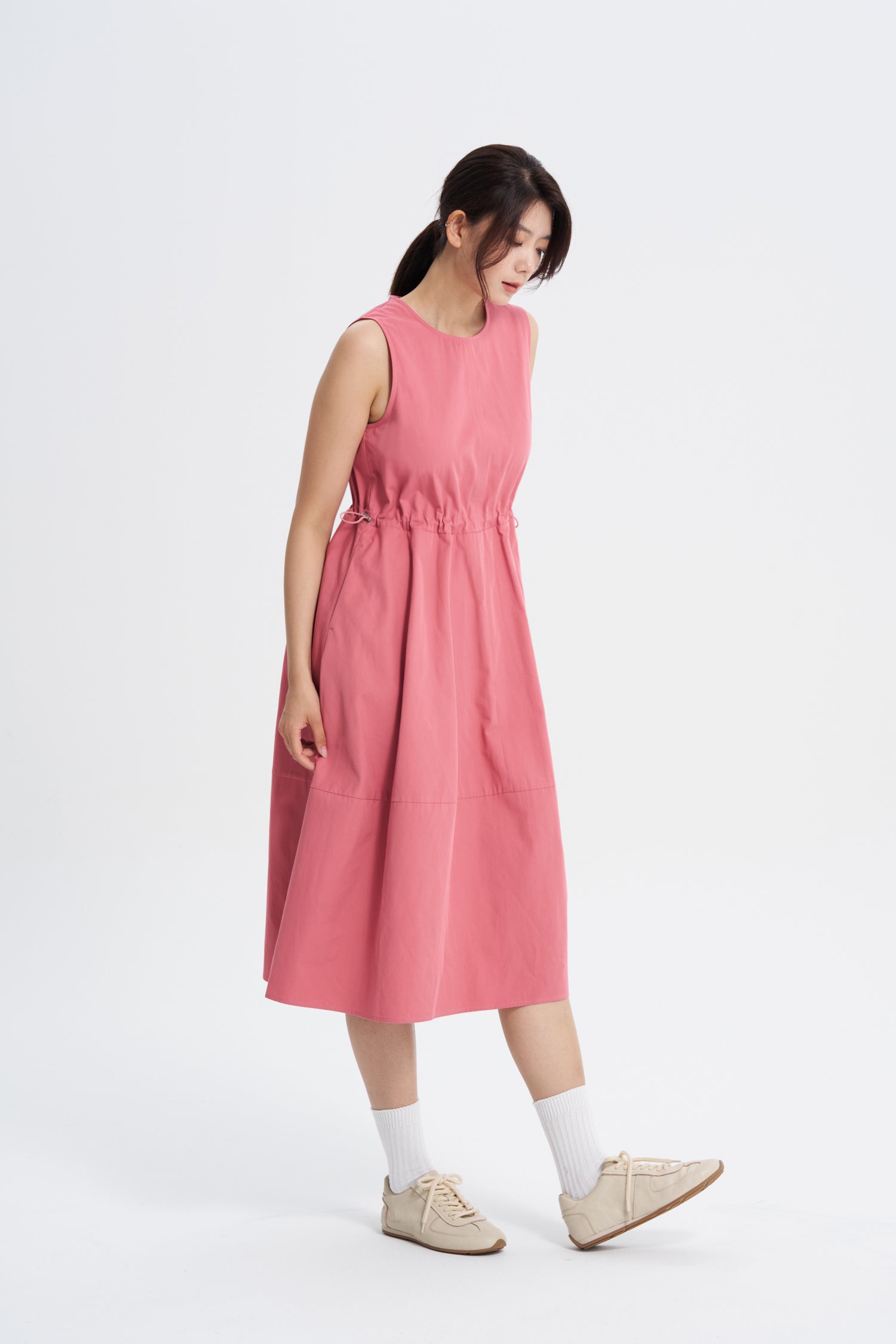 Drawcord Balloon Dress - Dusty Rose