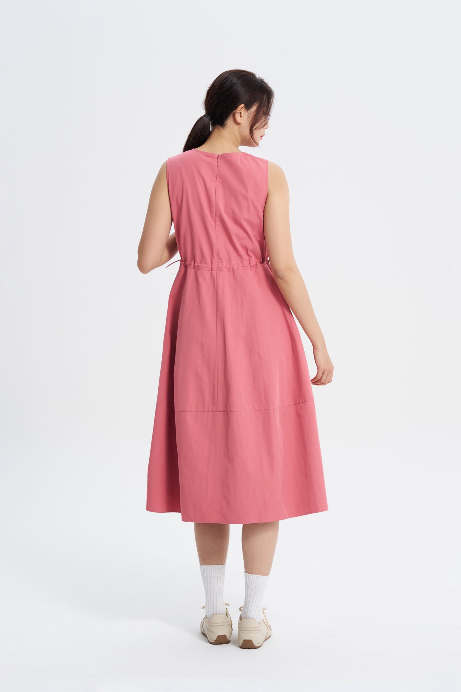 Drawcord Balloon Dress - Dusty Rose