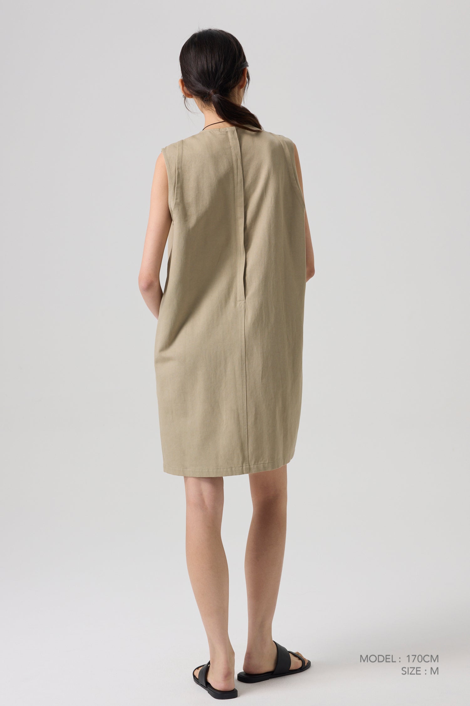 A-line Sleeveless Dress - Khaki Brown