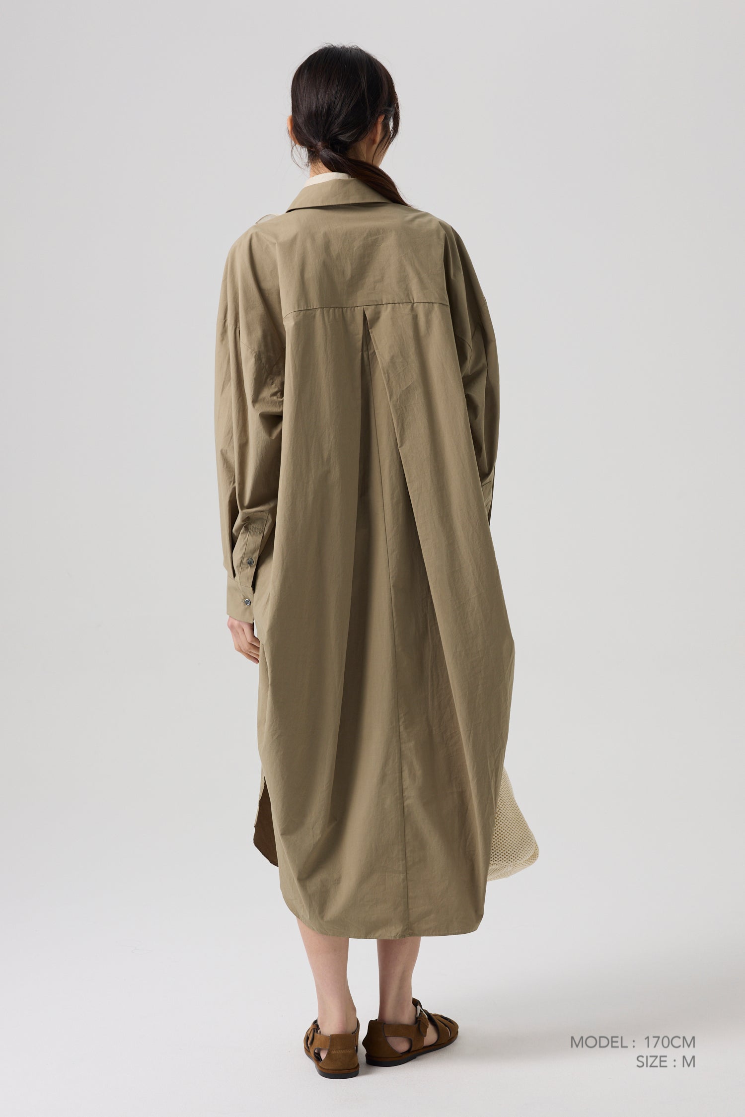 Long Sleeve Shirt Dress - Khaki Brown