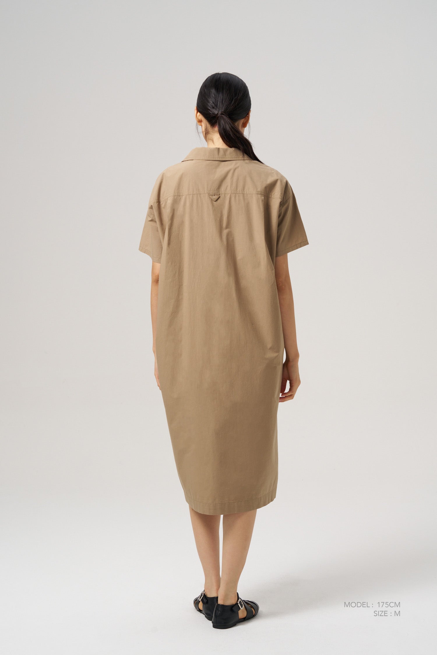 Foldover Collar Dress - Khaki Brown