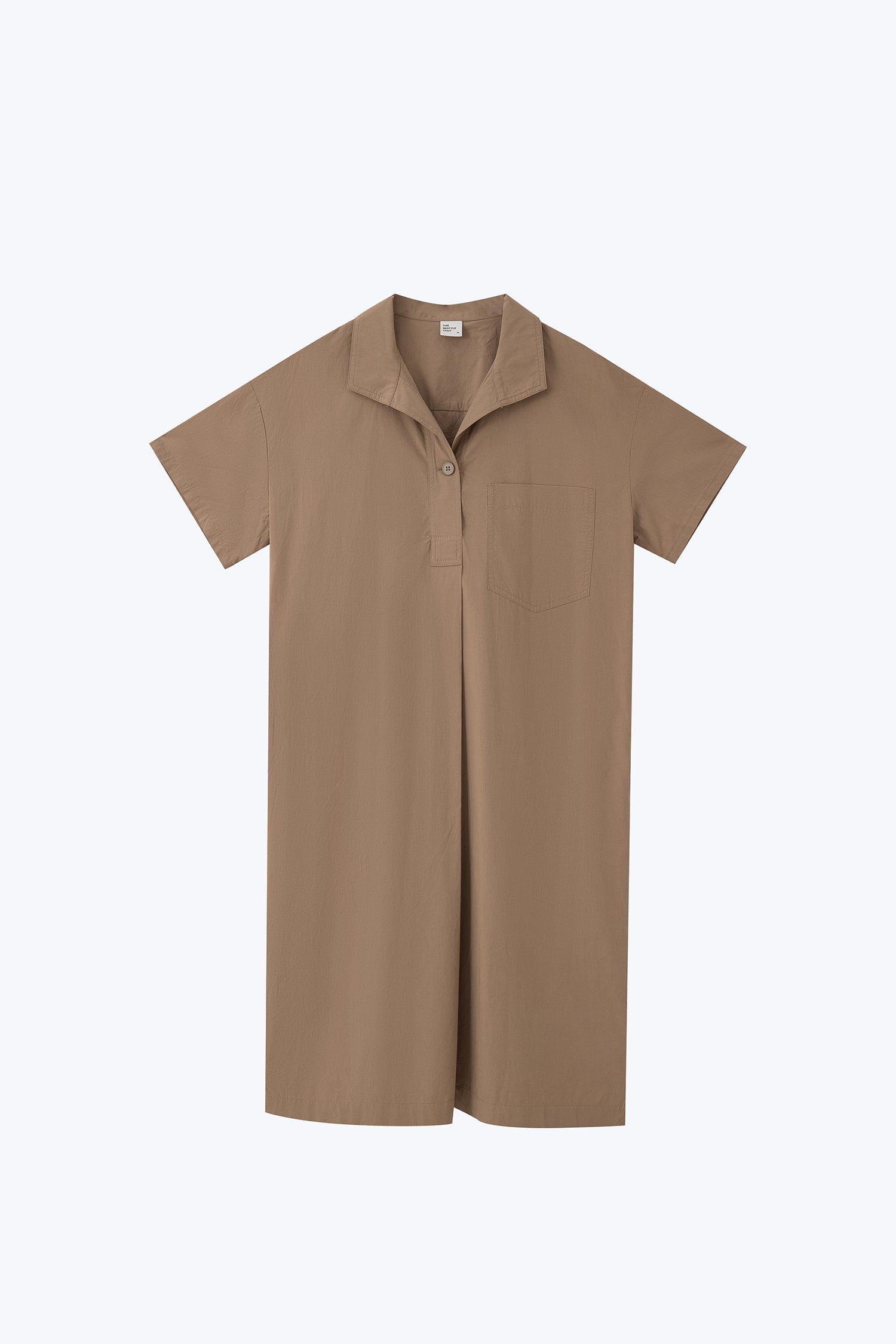 Foldover Collar Dress - Khaki Brown