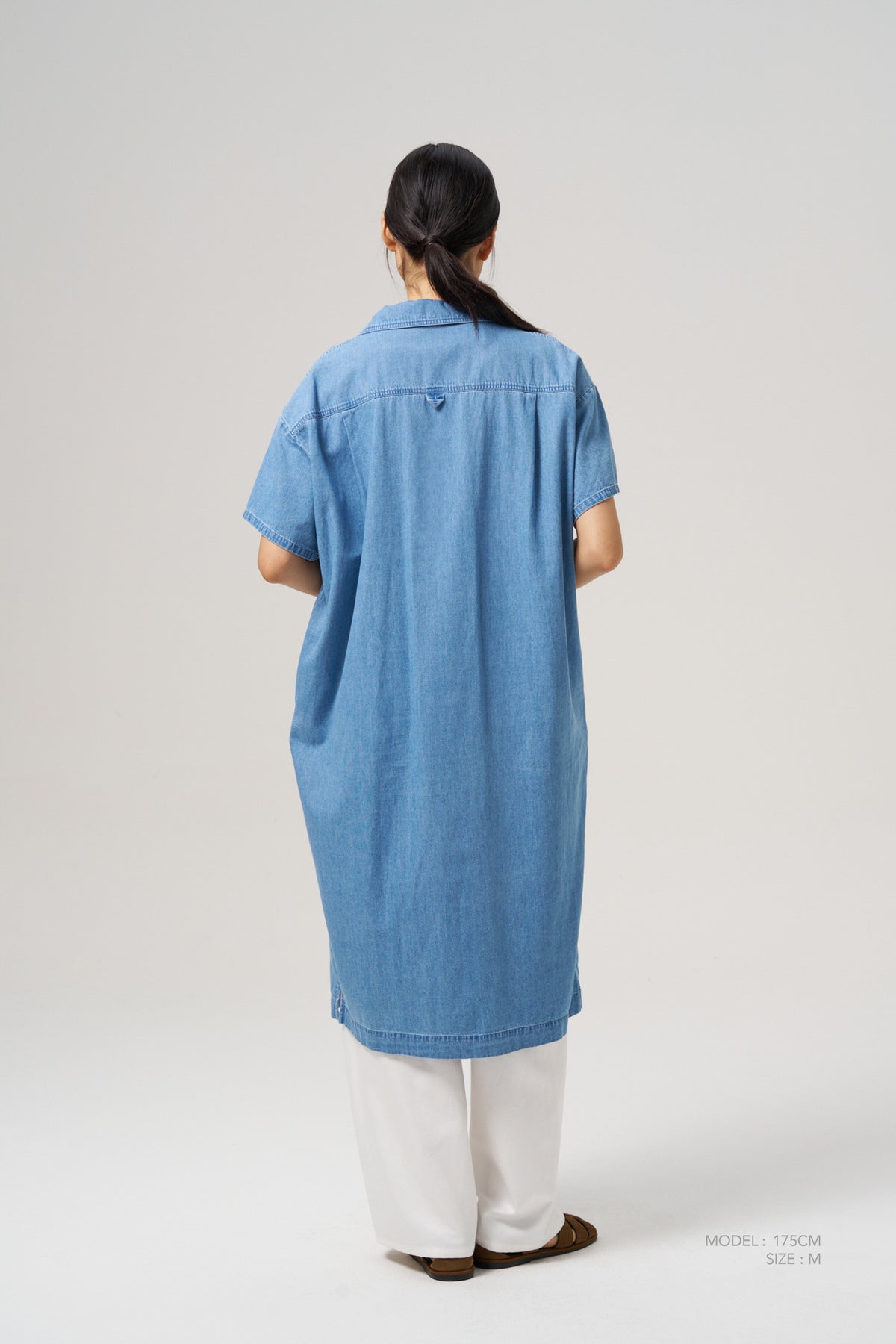 Denim Foldover Collar Dress - Denim