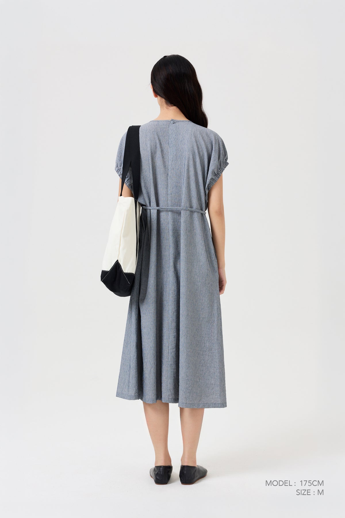 Striped Elasticised Cuff Dress - Navy Stripes