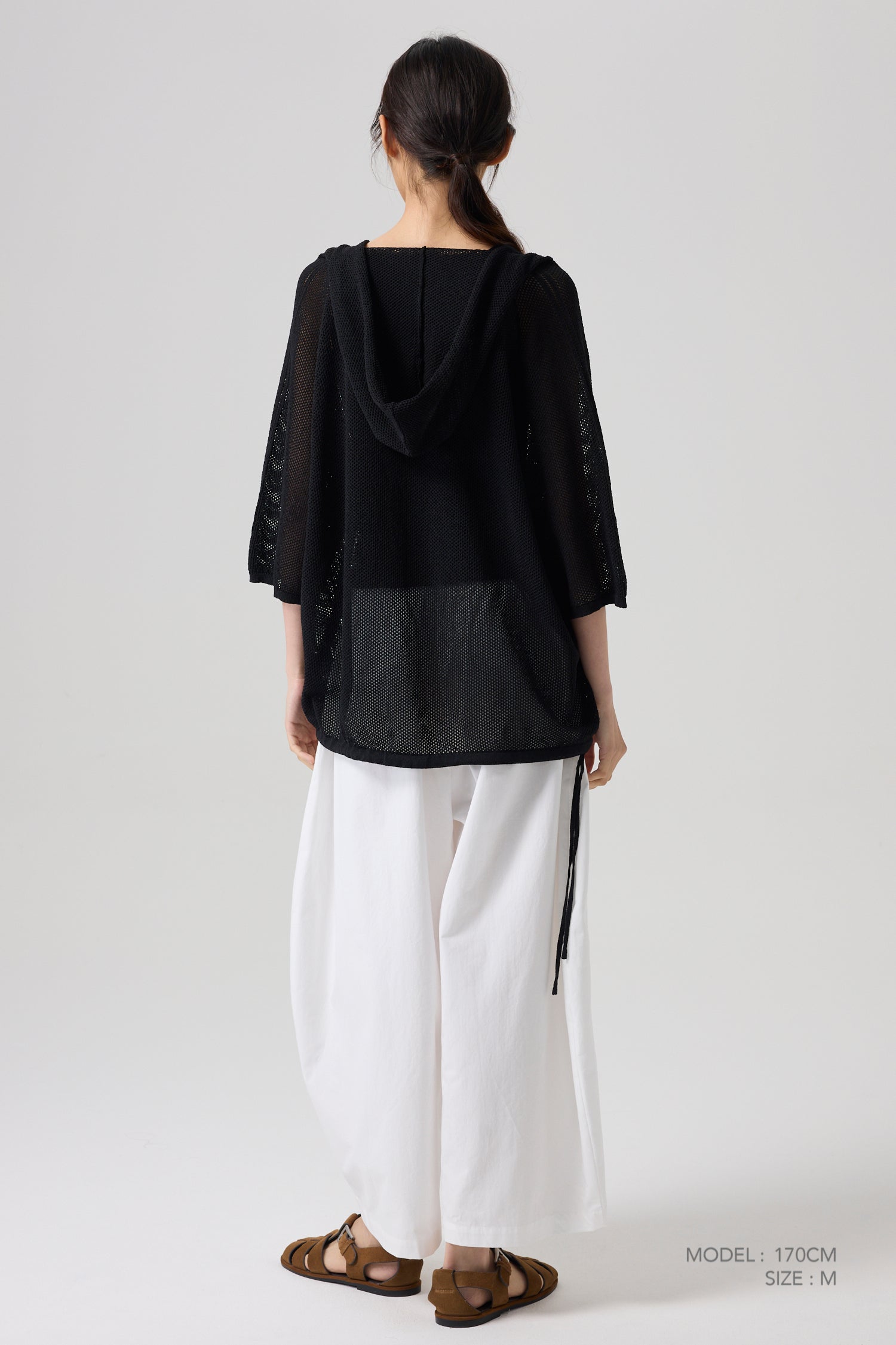 Knitted Mesh Hoodie - Black