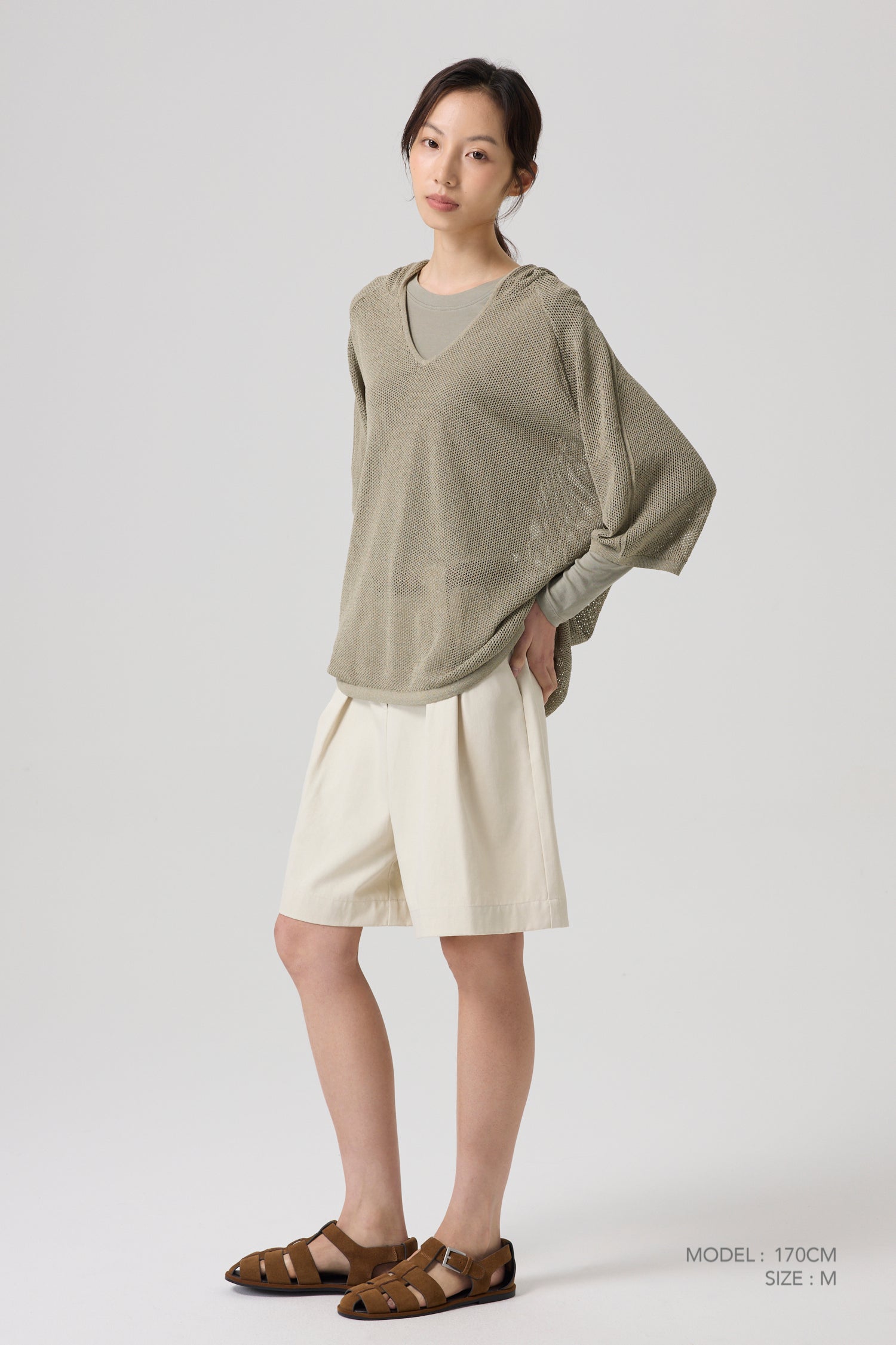 Knitted Mesh Hoodie - Khaki Brown