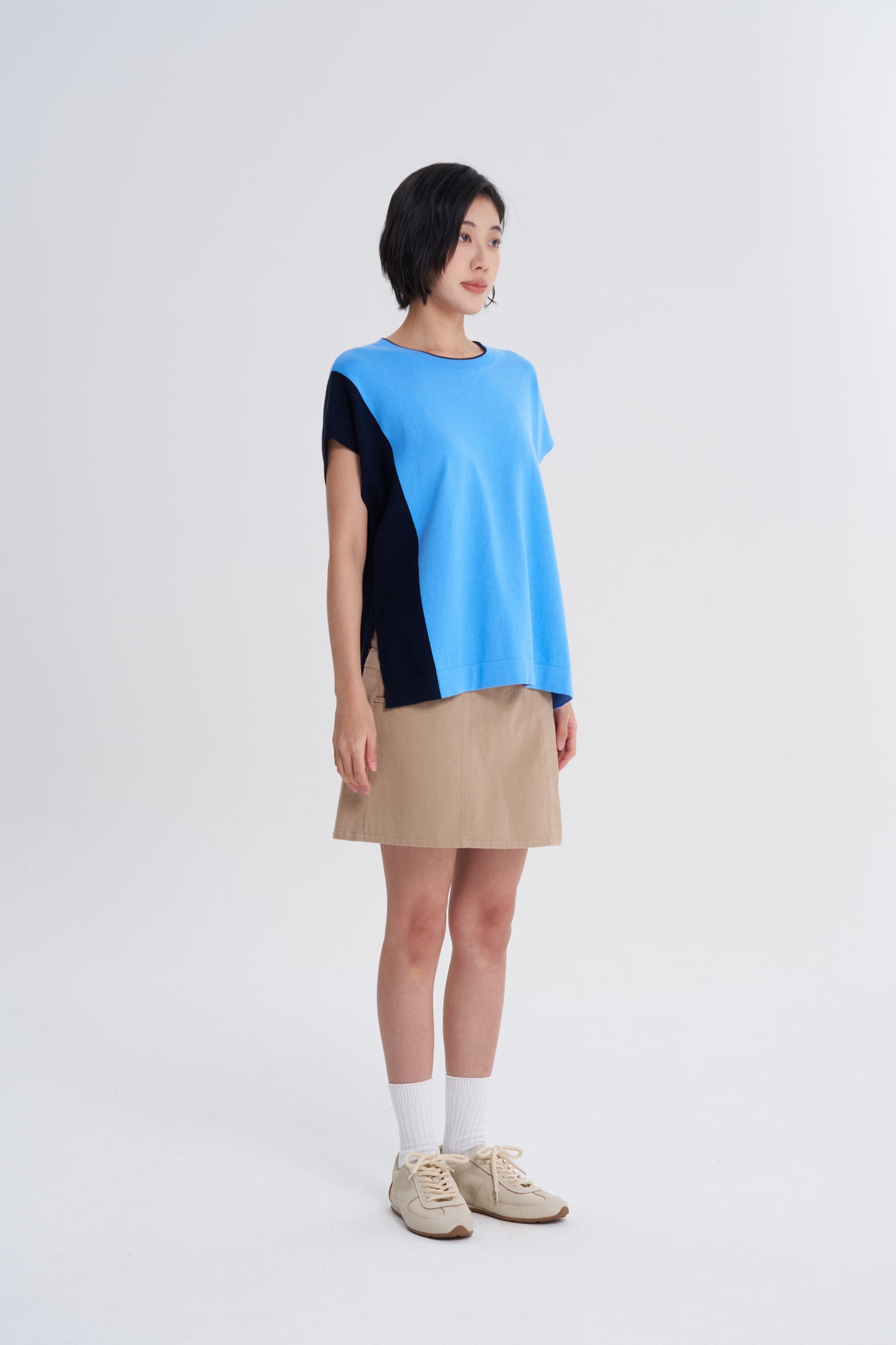 Knitted Colourblock Top - Blue